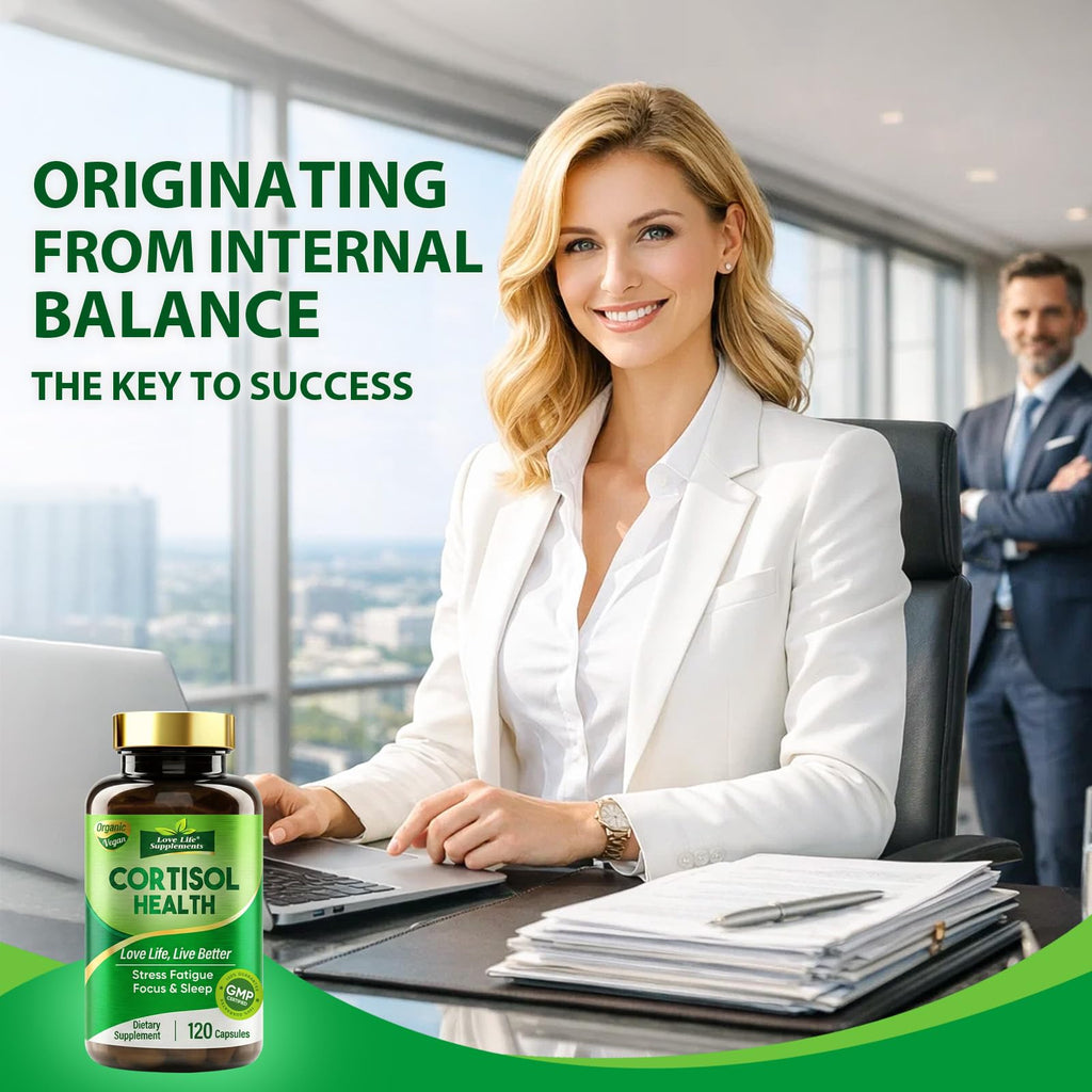 Cortisol Supplements for Women/Men, Advanced Stress & Cortisol Support with Ashwagandha & Rhodiola Rosea, Promotes Relaxation, Mood, Focus, and Restful Sleep for Men and Women, 120 Capsules Love Life Supplements Au supplements