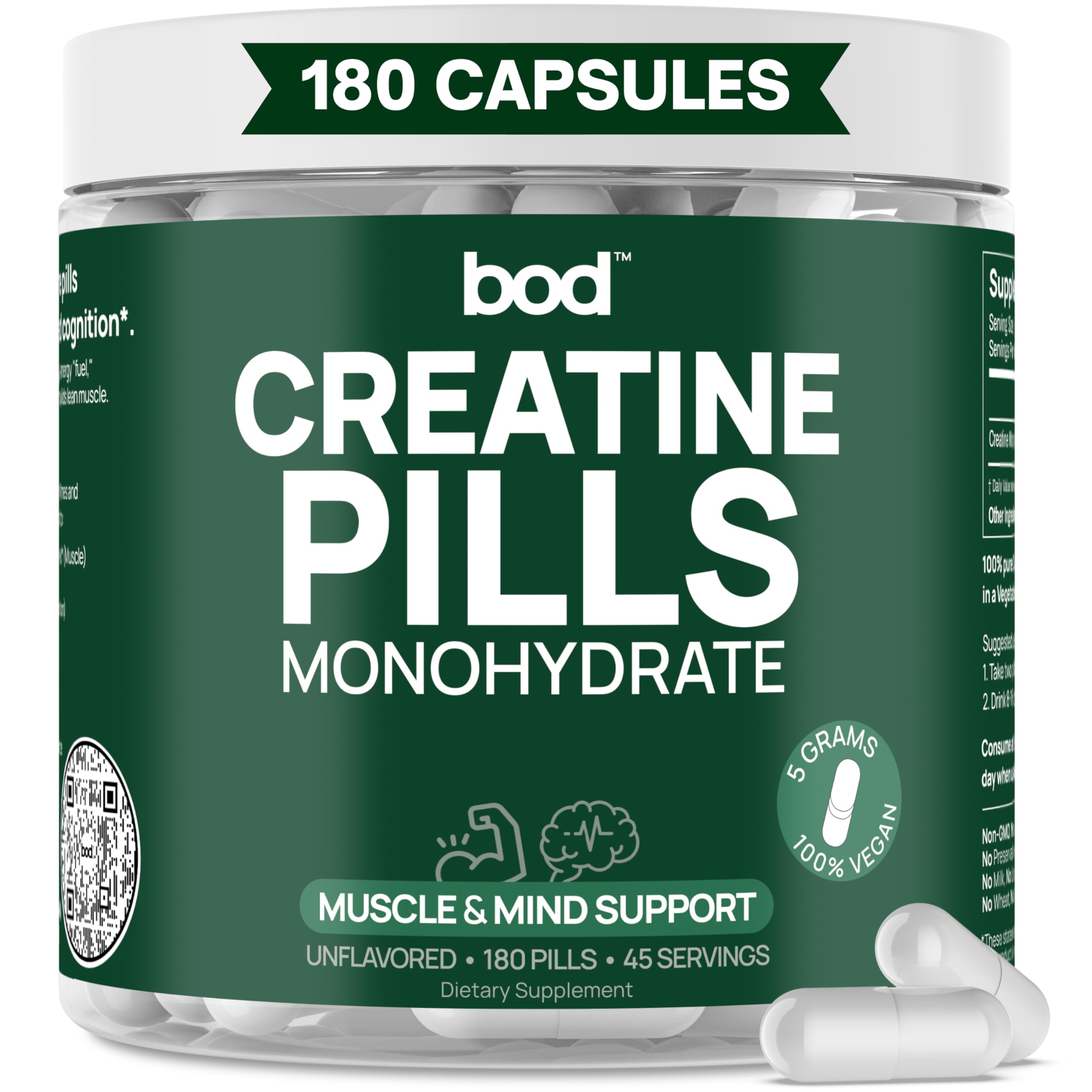 BOD Creatine Monohydrate Capsules – 45 Servings (4 Capsules = 5 g) – Ultra-Pure 200 Mesh Creatine Monohydrate – Strength, Power, Muscle Growth & Recovery Bod Au supplements