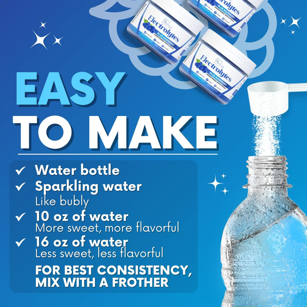Zero Sugar - Blue Raspberry Electrolytes Powder - Refreshing Hydration - Caffeine Free Energy - All Natural Ingredients - Vegan, Keto and Paleo - Sugar Free Electrolyte Powder Drink Mix - 37 Servings