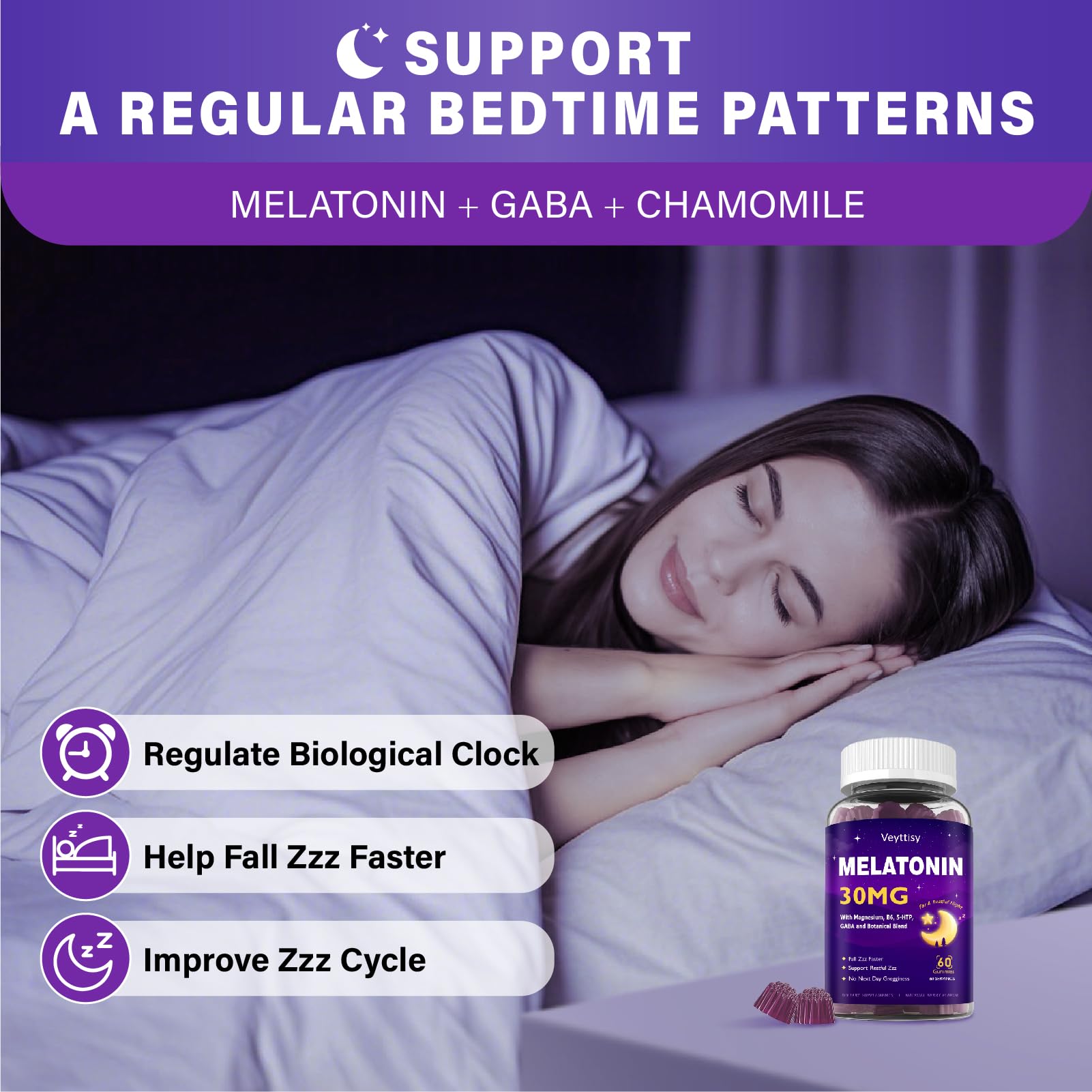 Veyttisy Melatonin 30mg Gummies for Adults - Sugar Free Melatonin Gummies Maximum Strength with Magnesium, B6, GABA & Botanical Blend - Non-Habit Forming,Vegan