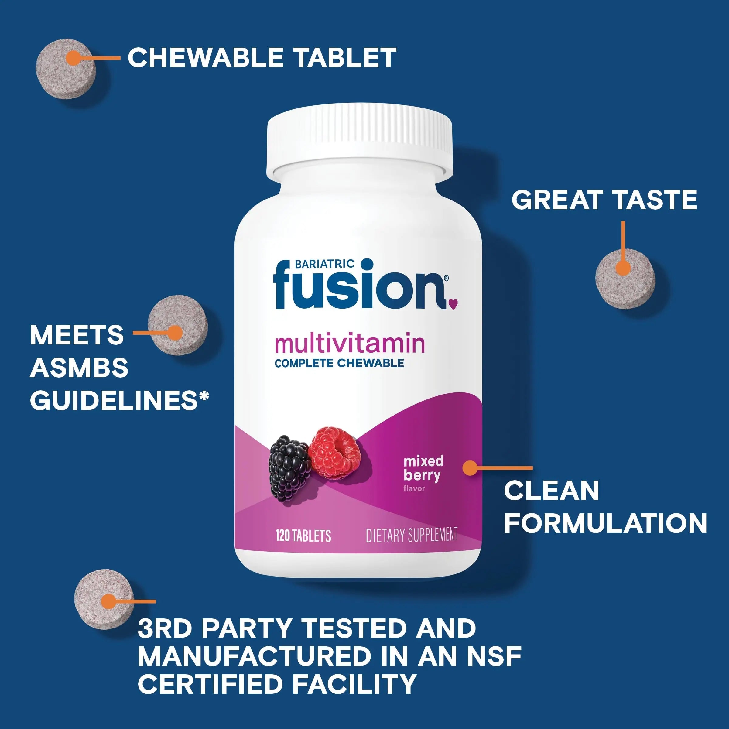 Bariatric Fusion Bariatric Multivitamin with Iron Complete Chewable | Mixed Berry | Post Bariatric Vitamins for Gastric Bypass Bariatric Fusion Au supplements