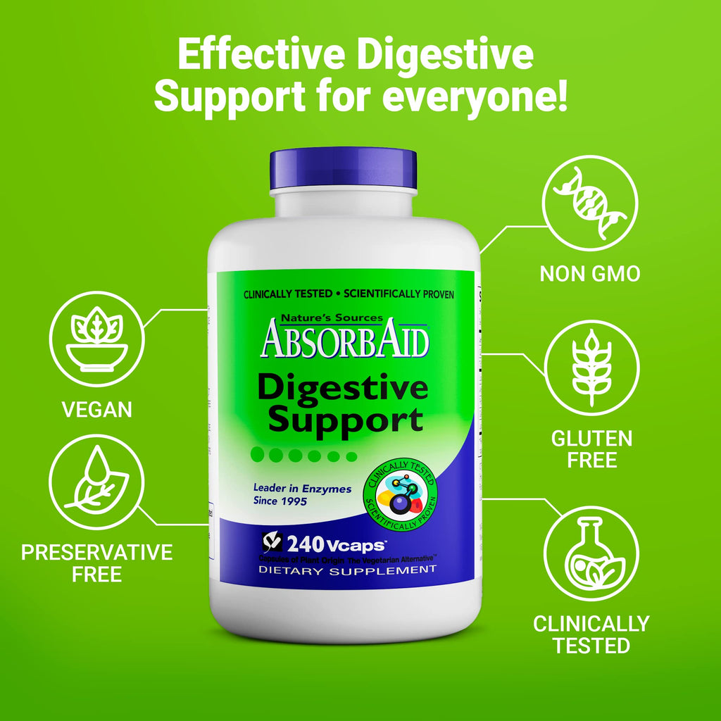 AbsorbAid Digestive Enzymes 240 vCaps, Proven to Increase Vital Nutrient Absorption by up to 71%