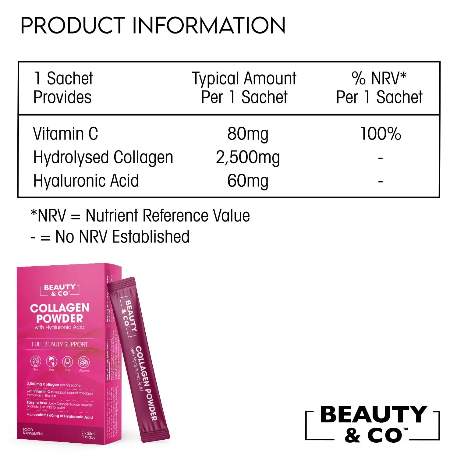 Collagen 2500mg Powder Supplement Boosted with Vitamin C and Hyaluronic Acid (Bovine) Beauty & Co Au supplements