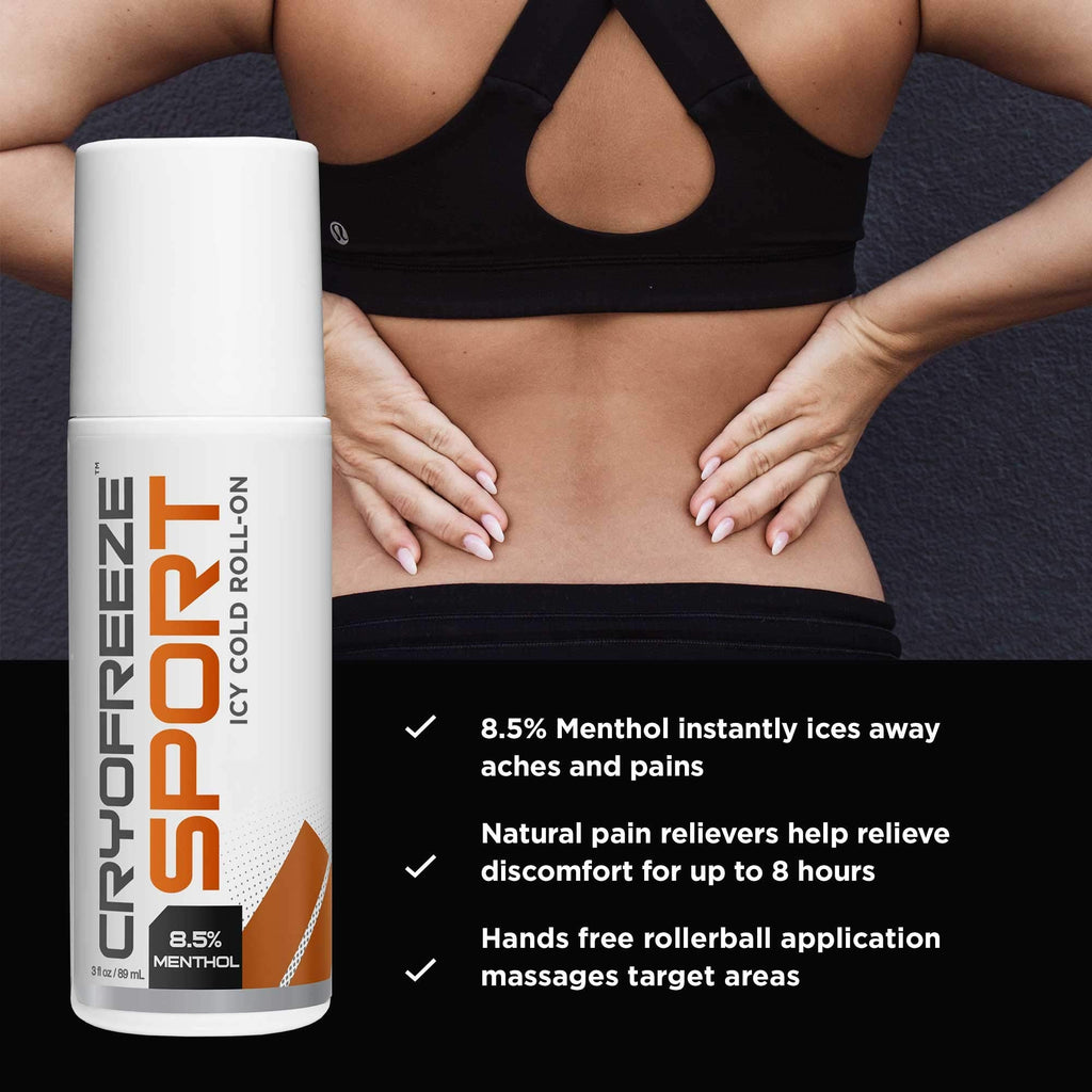 OMAX 3 Bottles CryoFreeze Sport ICY Cold Pain Relief Roll-On, 8.5% Menthol, Natural Pain Relief - 3 Bottles (3 oz Each) OMAX Au supplements