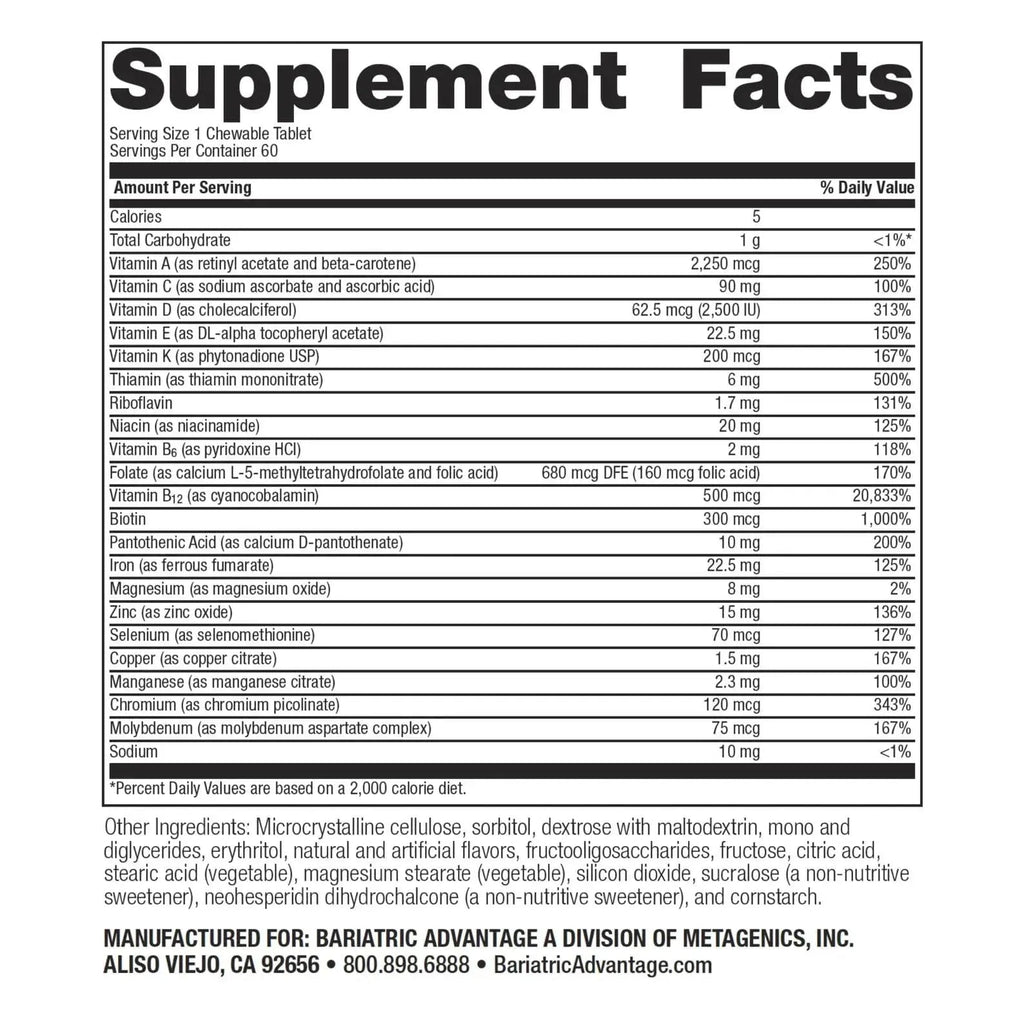 Bariatric Advantage Chewable High ADEK with Iron - for Bariatric Patients - High Potency Vitamin A, D, E & K - Includes B-Vitamins Bariatric Advantage Au supplements