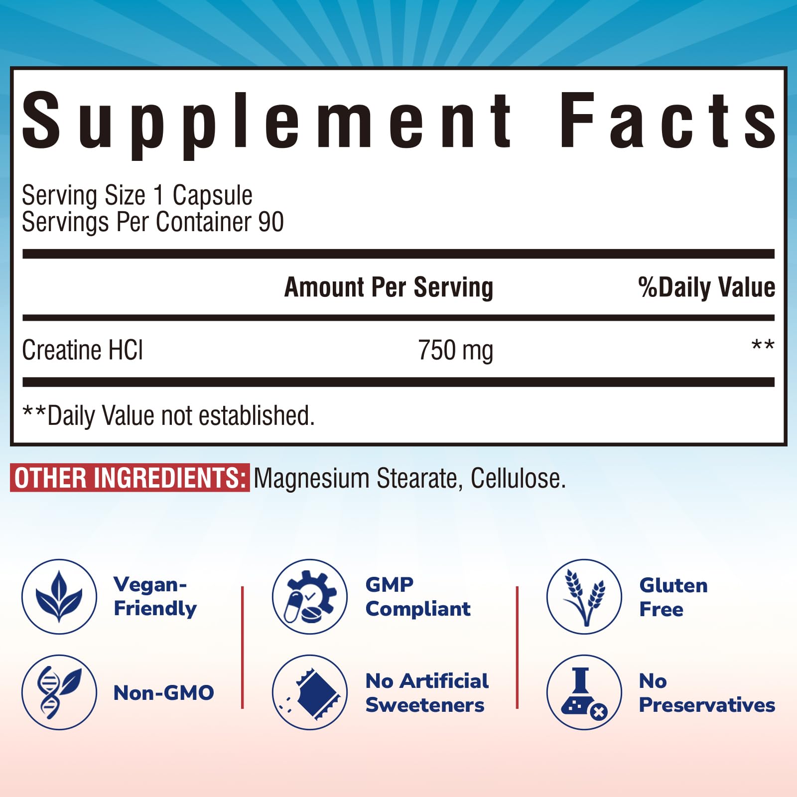 Vitalibre Creatine HCl Capsule, 750mg High Absorption Creatine Hydrochloride, Endurance, Strength, Fast Absorbing, No Load, No Bloat, Monohydrate Micronized Alternative, Once Daily, 90 Capsules Vitalibre Au supplements
