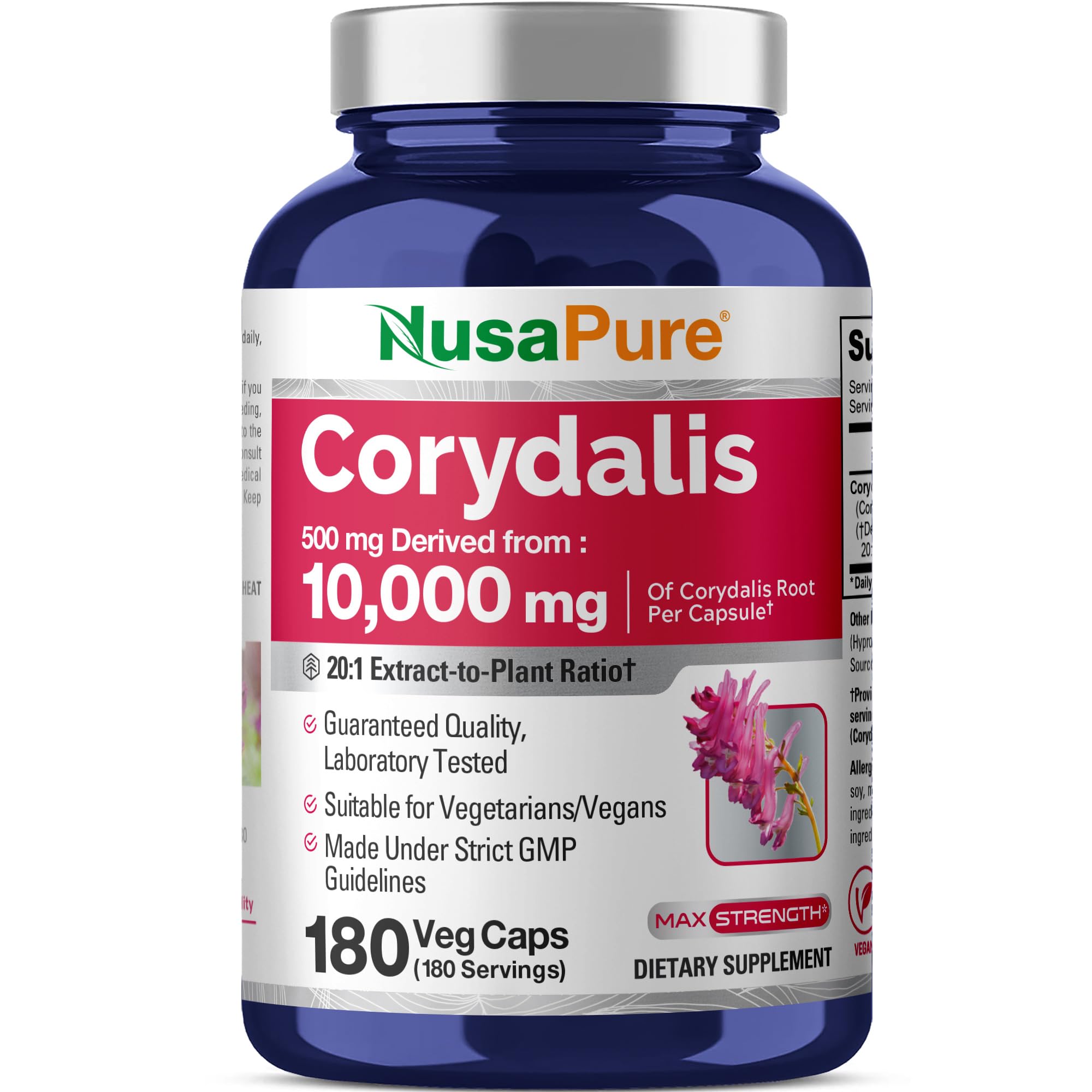 NusaPure Corydalis Root Extract 20:1 - Suitable for Vegetarian/Vegan, Non - GMO - 1000 mg - 180 Capsules NusaPure Au supplements