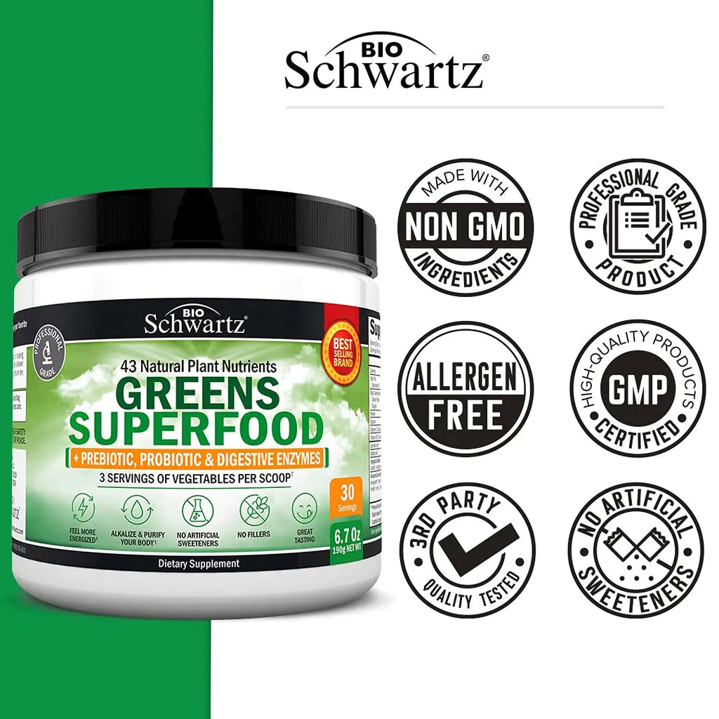 Super Greens Powder Superfood - Greens Powder with Probiotics Prebiotics Digestive BioSchwartz Au supplements