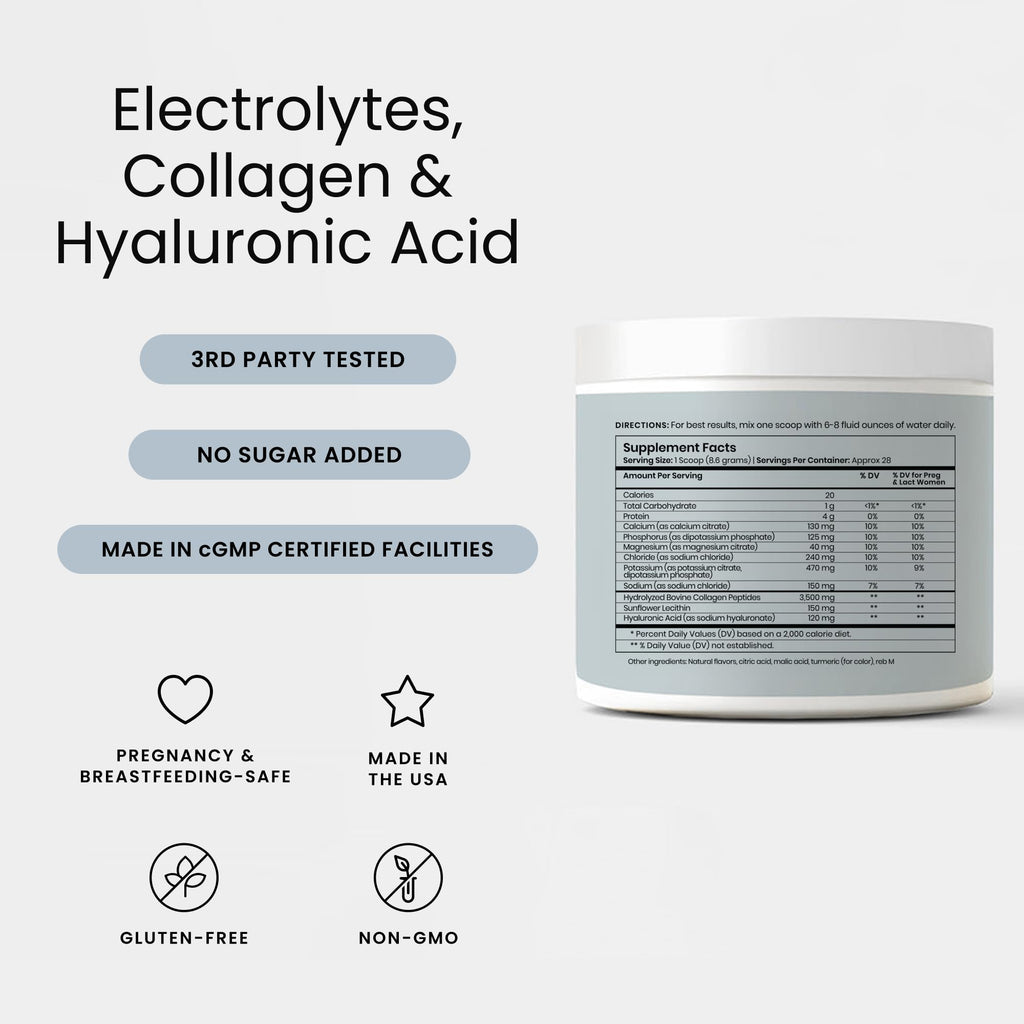 Perelel Hydration Powder, Electrolyte Supplement with Collagen & Hyaluronic Acid, Mango Lemonade Flavor, Soy & Gluten Free, Non GMO, No Added Sugar, 28 Servings