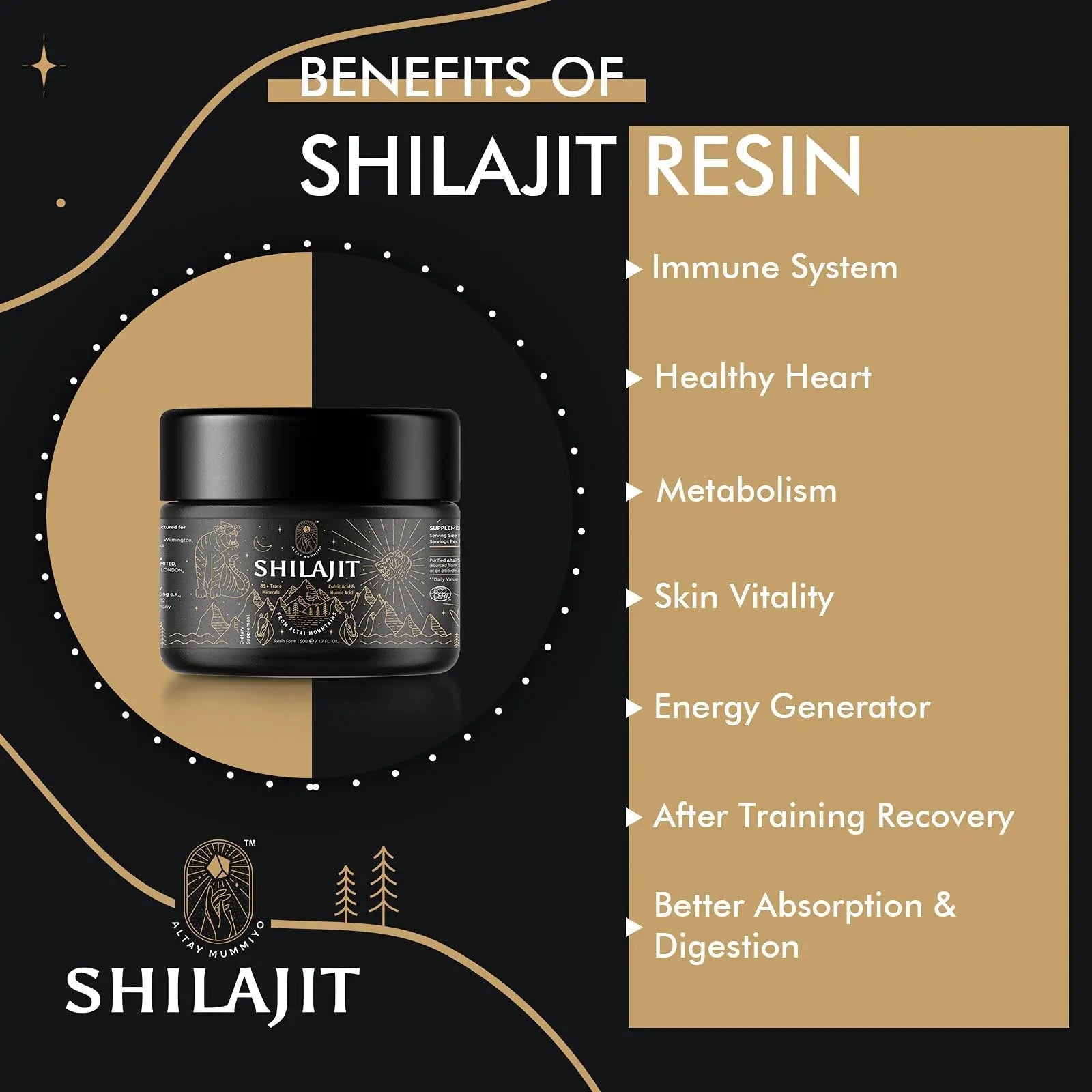 Shilajit Resin with Fulvic Acid & Trace Minerals, Original Siberian Pure Shilajit with 85+ Humic ALTAY MUMMIYO Au supplements