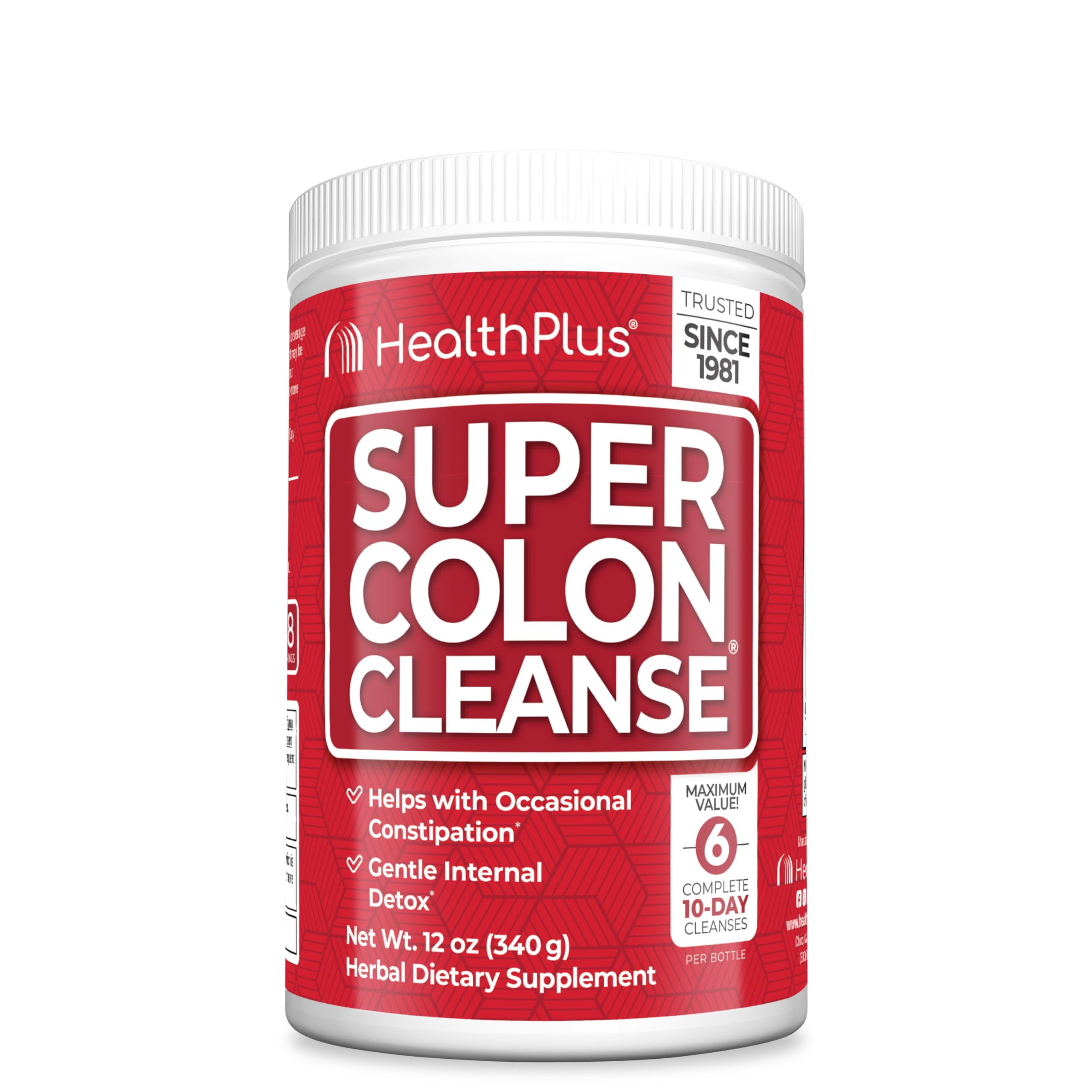 Health Plus Super Colon Cleanse, 12 oz Powder, 68 Servings - Natural Detox, Digestive Constipation Relief, Gentle Gut Cleanse with Psyllium Husk & Senna Leaf
