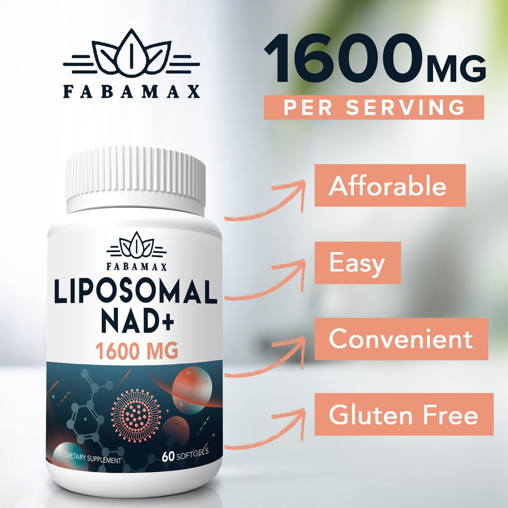 Fabamax 1600 mg Liposomal NAD Supplement, 98% Pure NAD+ Supplement, Superior Absorption, Alternative to Nicotinamide Riboside or NADH to Boost NAD+ for Aging Defense, Energy, Longevity, 120 Softgels Fabamax Au supplements