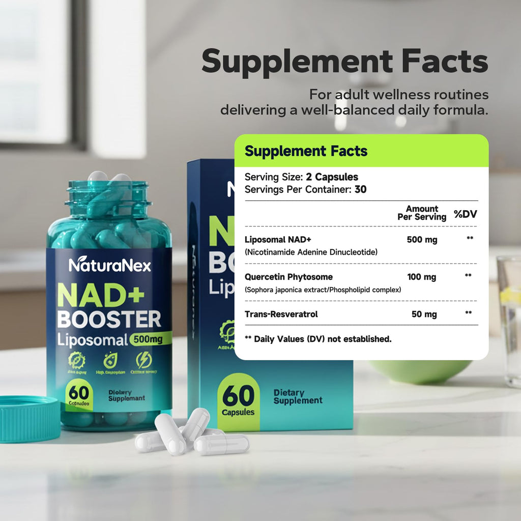 NaturaNex NAD+ Supplement 650mg (60 Capsules), Liposomal NAD+ with Resveratrol & Quercetin, Third-Party Tested, NMN Supplement Alternative NaturaNex Au supplements