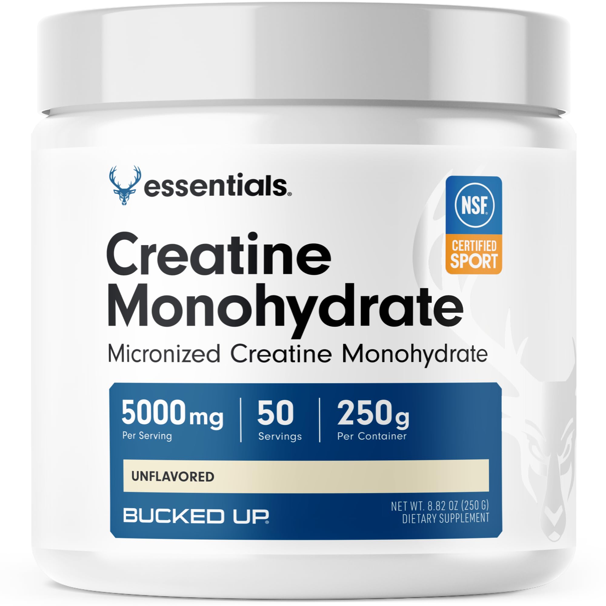 Bucked Up Pure Micronized Creatine Monohydrate for Women and Men - Easy to Mix and Unflavored - 5G Per Serving