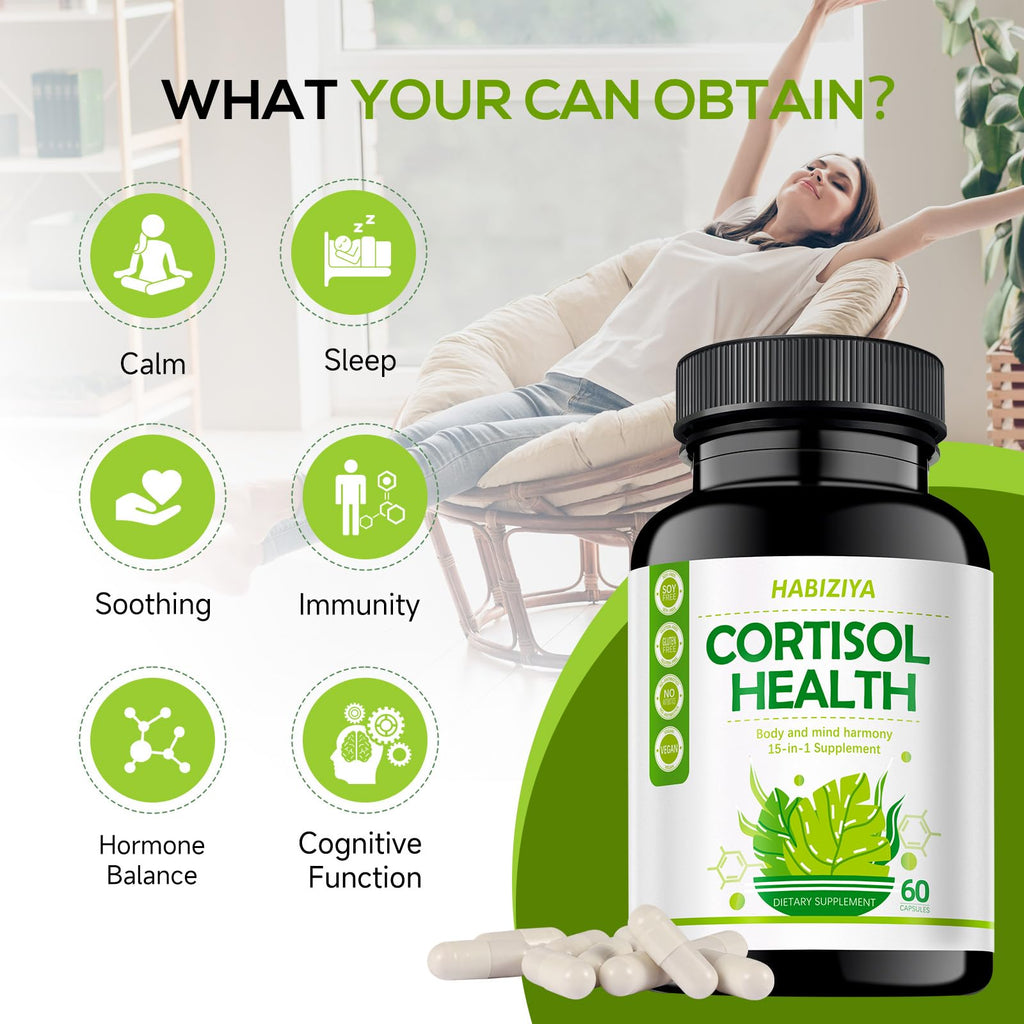 HABIZIYA Cortisol Manager Supplement for Women and Men Adrenal Support with Ashwagandha, Rhodiola Rosea, Holy Basil, Mood & Sleep Support - Non-GMO, Vegan Capsules (60 Count) HABIZIYA Au supplements