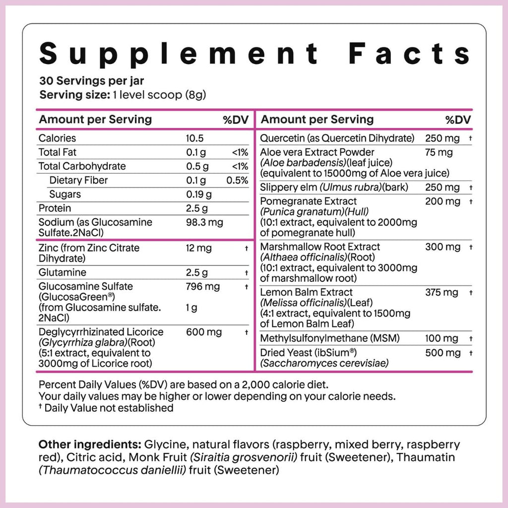 Goodness Lover Gut Soothe & Glow, Gut Digestive Support Supplement with L-Glutamine Powder and MSM, Support Bloat Relief, with Aloe Vera,