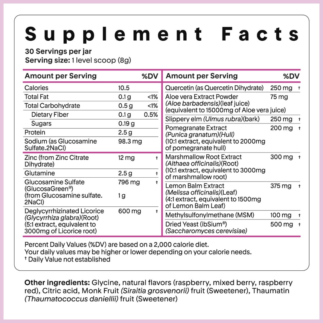 Goodness Lover Gut Soothe & Glow, Gut Digestive Support Supplement with L-Glutamine Powder and MSM, Support Bloat Relief, with Aloe Vera,