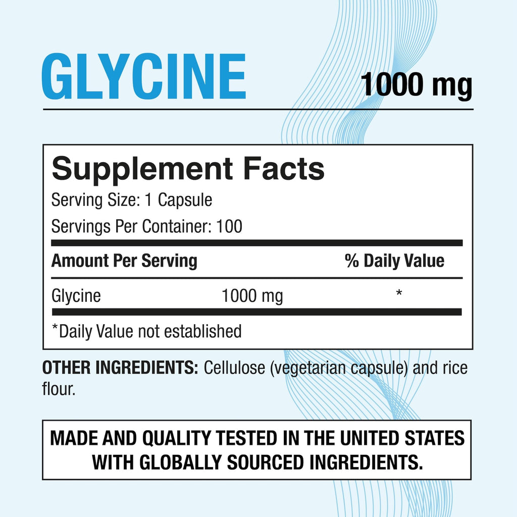 Puregen Labs Glycine 1000mg [High Potency] 100 Vegetarian Capsules, Promotes Healthy Rest | No Harmful Additives
