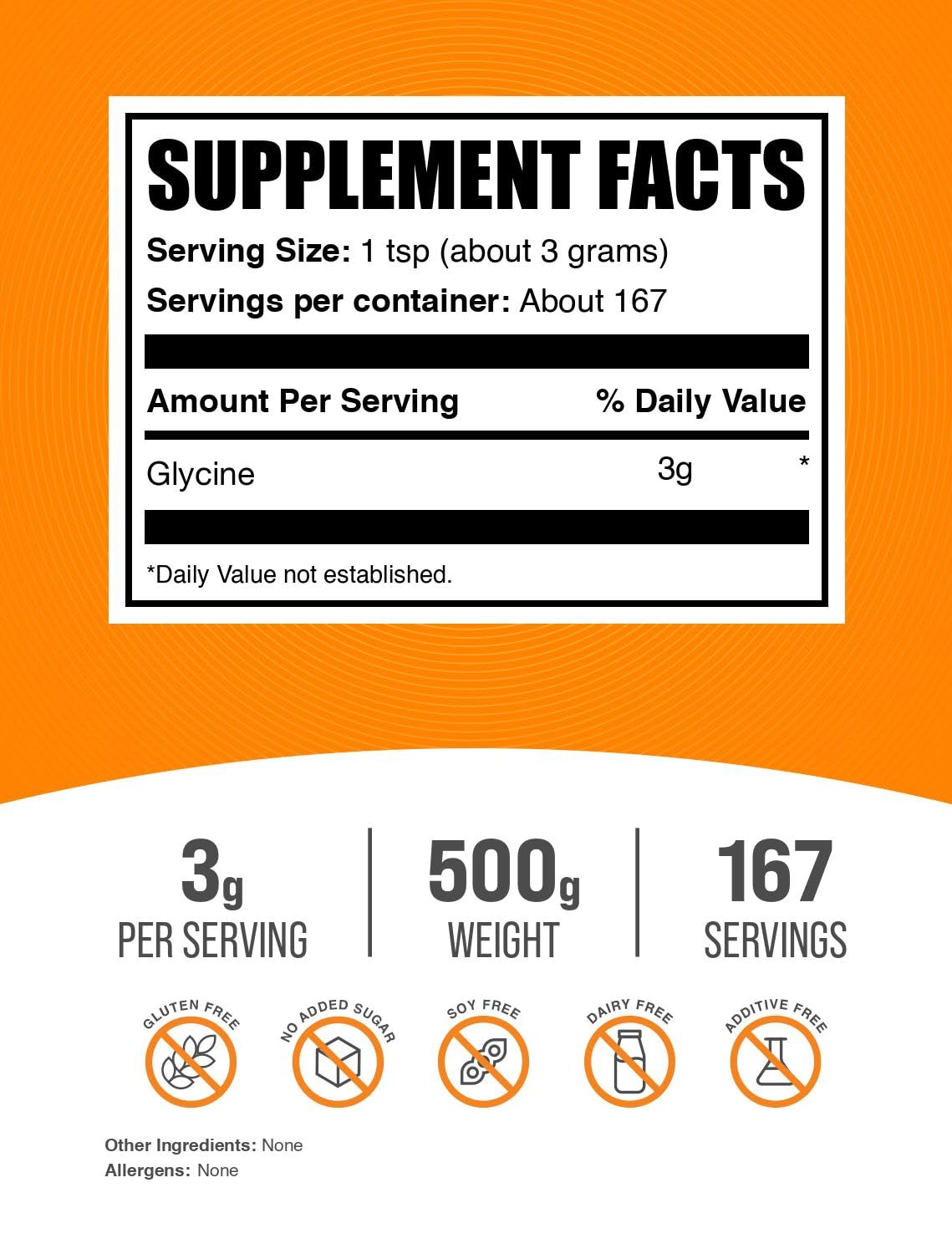BulkSupplements.com Glycine Powder - Glycine Supplements, Amino Acid Supplement - Unflavored & Gluten Free, 3g per Serving, 500g (1.1 lbs) (Pack of 1) BulkSupplements Au supplements