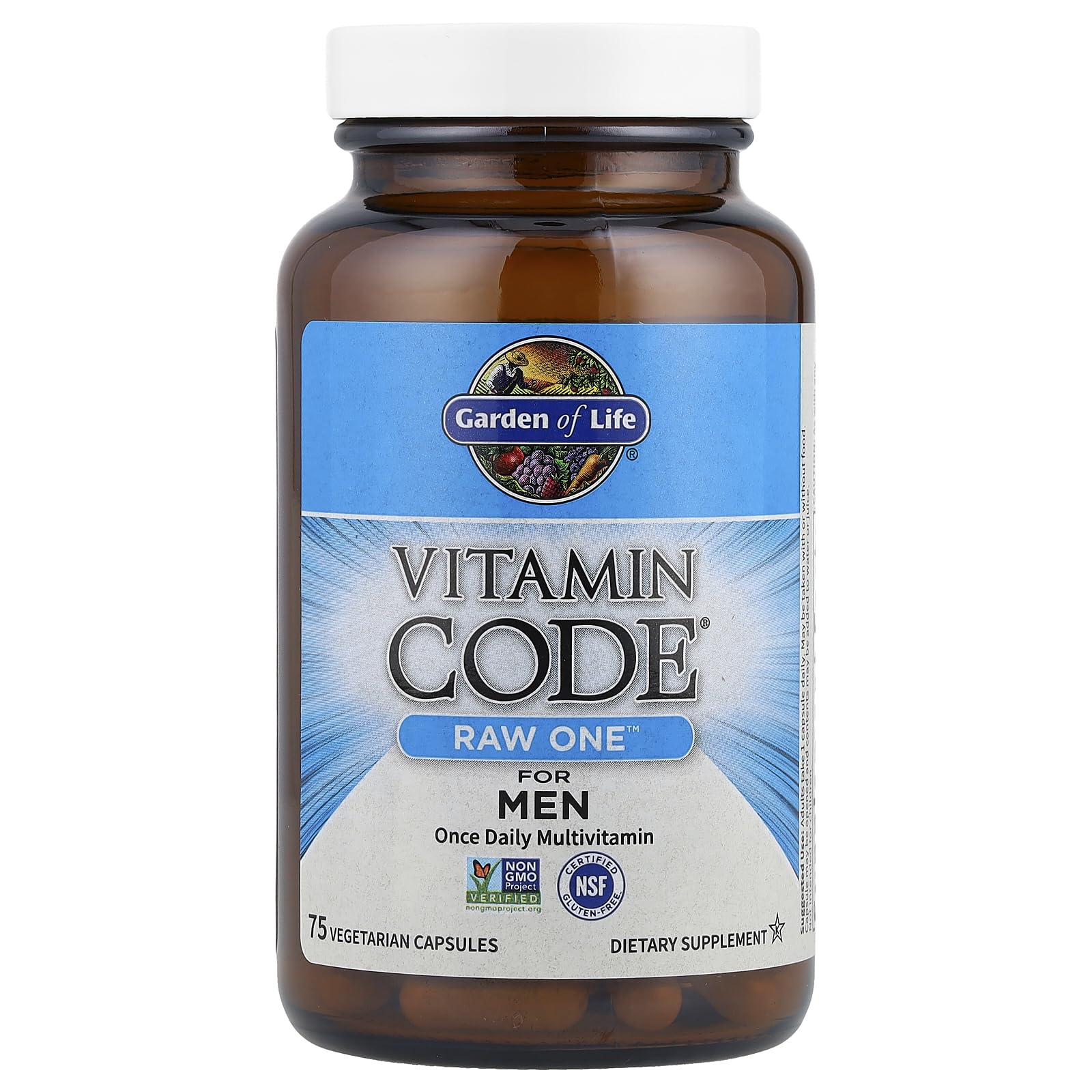 Garden of Life Vitamin Code Raw One for Men, Once Daily Multivitamin, 75 Capsules, One a Day Mens Vitamins Plus Fruit, Veggies & Probiotics for Mens Health