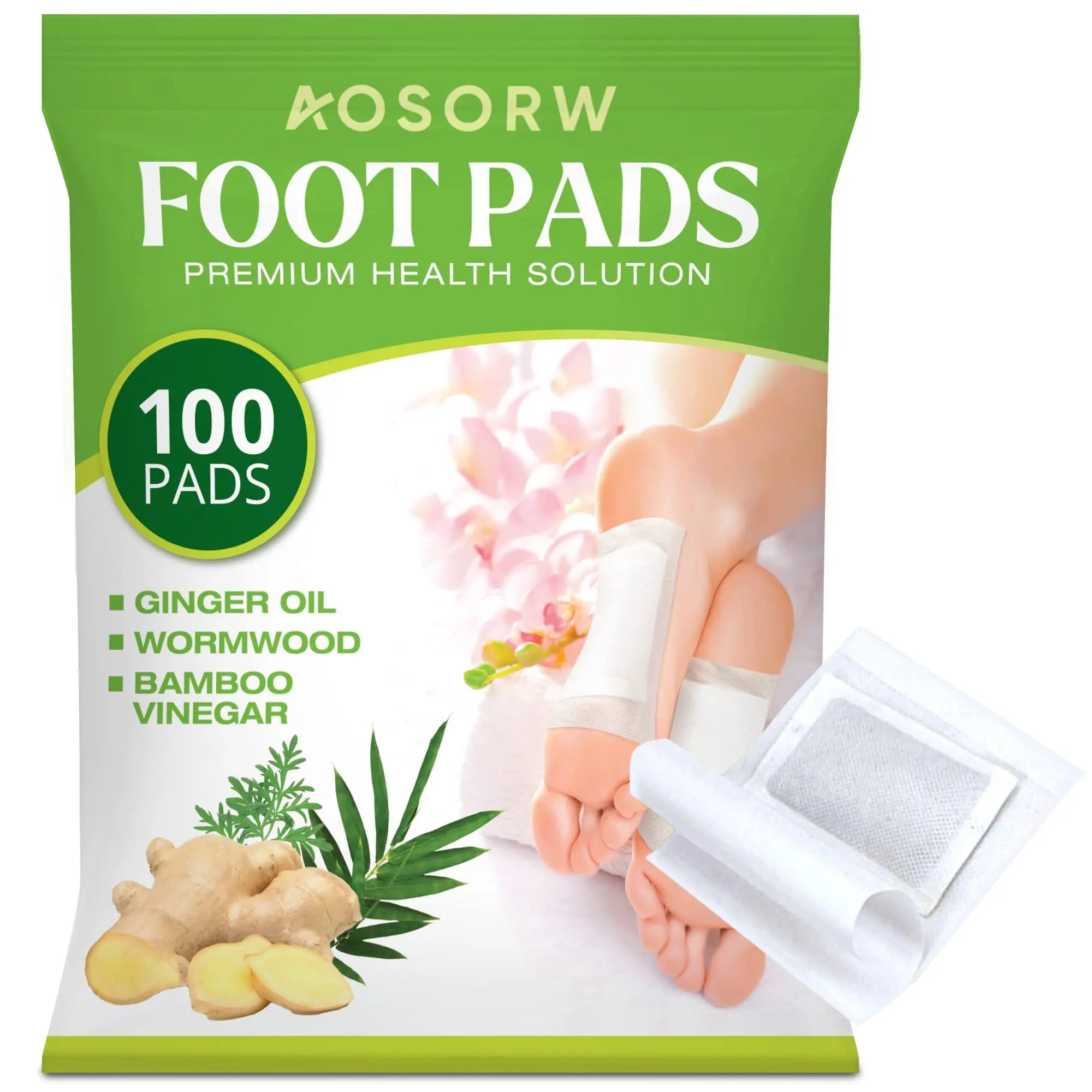 AOSORW 100 Pack Foot Pads, Ginger Oil Bamboo Charcoal Foot Pads, Foot Care Patch AOSORW Au supplements