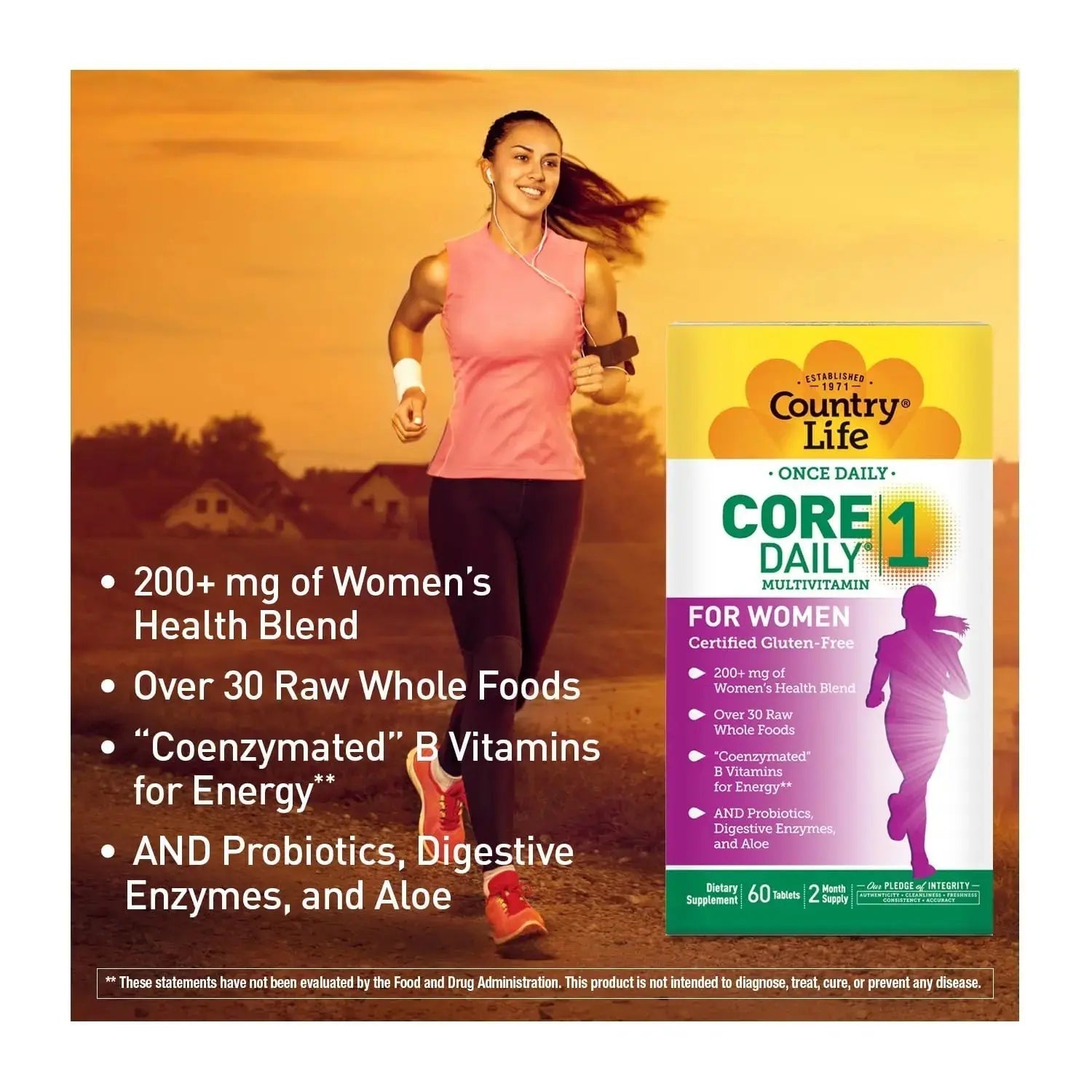 Country Life Women’s Core 1 Daily Multivitamin with Iron, Cranberry, Probiotics, and Digestive Enzymes-Certified Gluten-Free Formula for Energy Country Life Au supplements