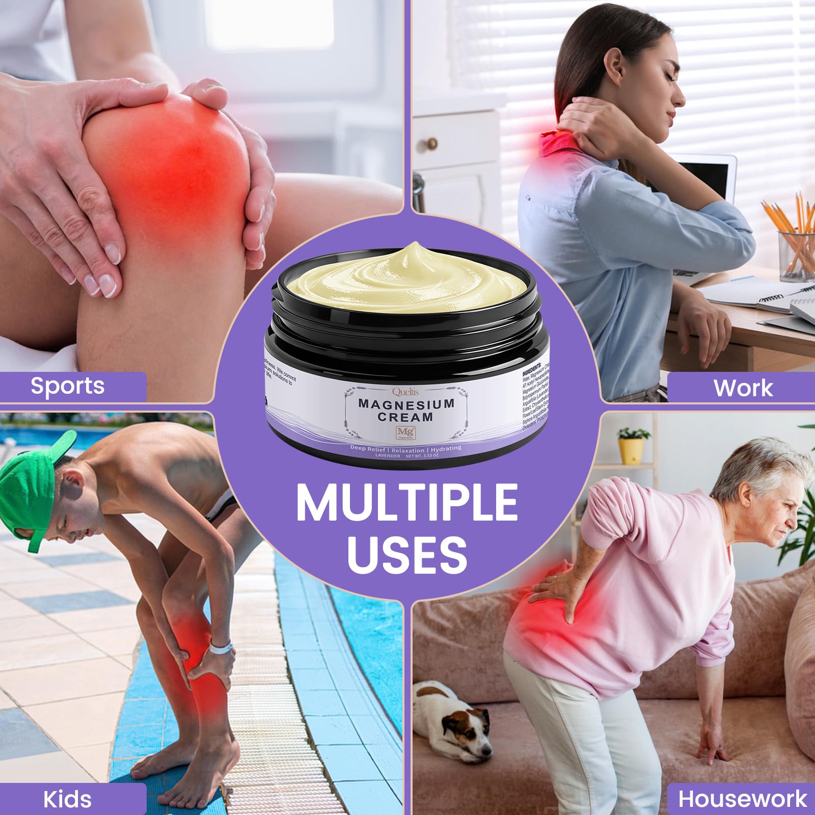 QUELTIS Magnesium Cream, Magnesium Lotion for Sleep, Pain & Leg Cramps, Topical Magnesium Chloride Cream for Muscle Relaxation, Calm, Moisturizing