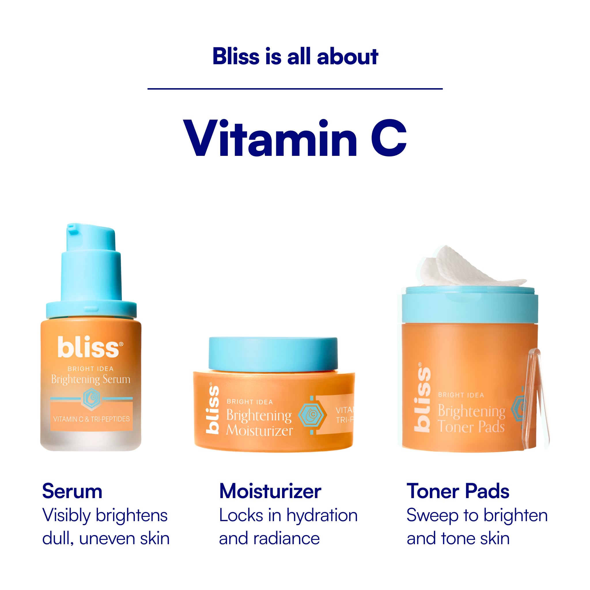 Bliss Vitamin C + Tri-Peptide Face Serum – Stabilized Vitamin C with Collagen-Boosting Peptide – Brightening Serum for Dark Spots