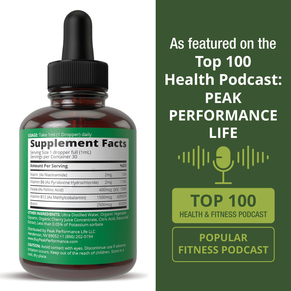 B Complex Liquid Drops Vegan Supplement. Best 5 B Vitamins with B3 Niacin, B6, B7 Biotin, B9 Folate, Methylcobalamin B12. B-Complex for Hair, Skin Nails, Energy. for Adults, Men, Women Peak Performance Au supplements
