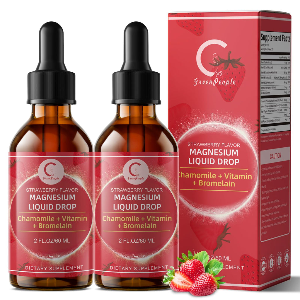 (2 Pack) Magnesium Glycinate Liquid with Chamomile, Hawthorn & Ginger for Stress Relief and Digestive Comfort, Fast Absorption, Non-GMO, Vegan Formula, Sugar Free, Strawberry Flavor, 4 Fl OZ GPGP GreenPeople Au supplements