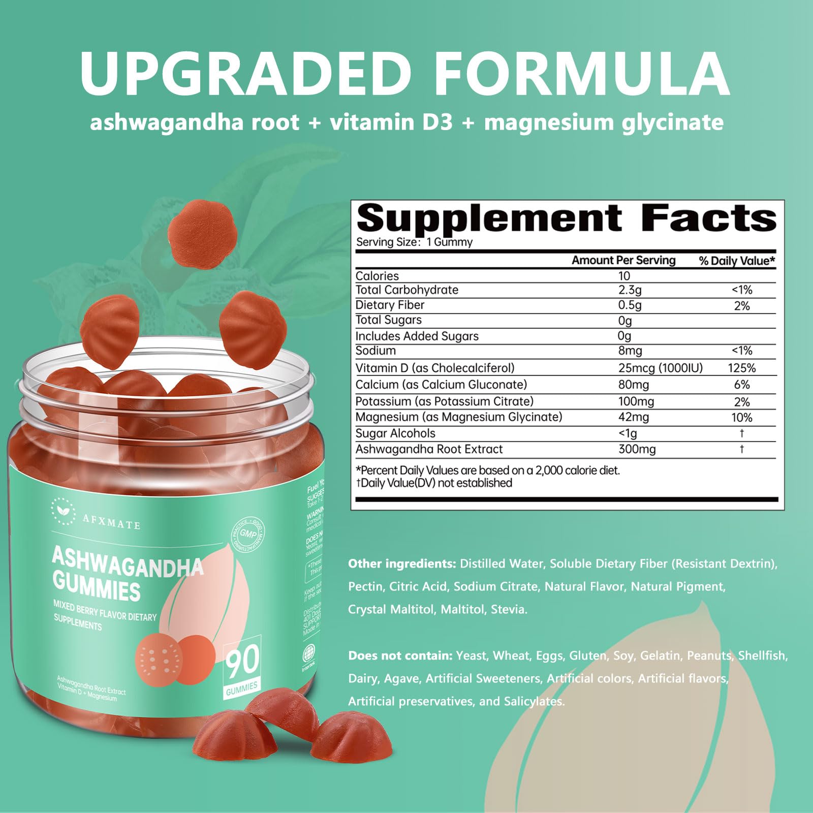 AFXMATE Ashwagandha Gummies for Women Sugar Free, Men's Ashwagandha Supplement Gummy with Vitamin D Magnesium Vegan (90 Counts) AFXMATE Au supplements