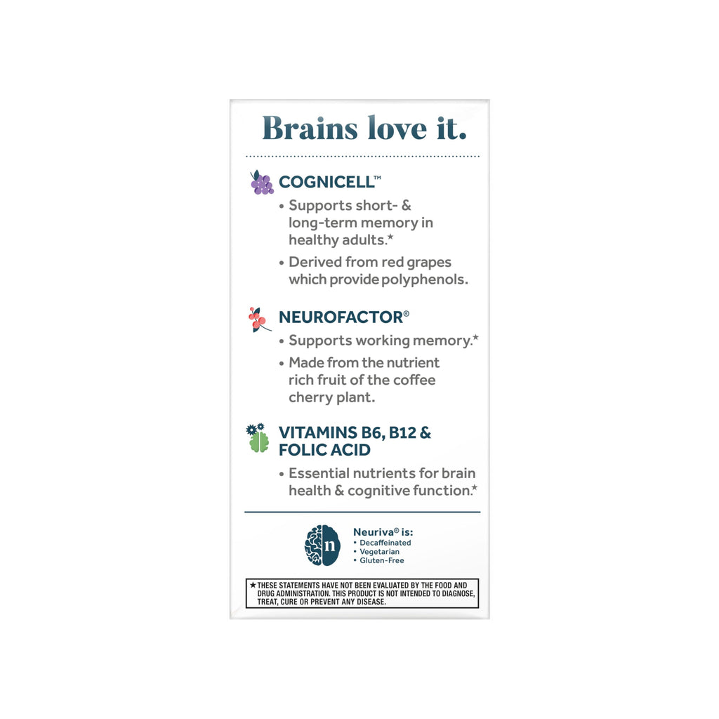 NEURIVA Memory 3D Brain Supplement - Decaffeinated Nootropic Capsules for Memory, Focus, & Cognitive Function - Short Term, Long Term, & Working Memory Support - 50ct NEURIVA Au supplements