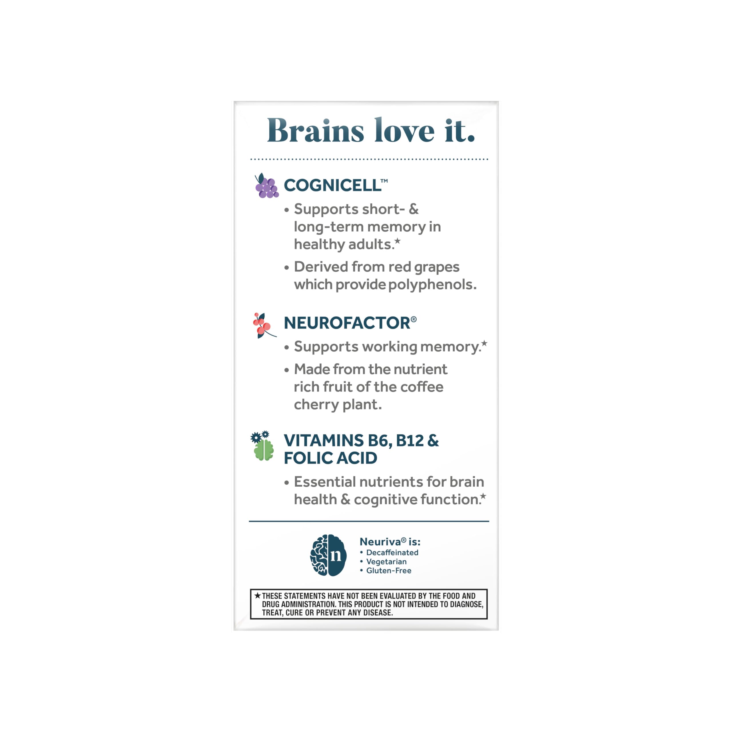 NEURIVA Memory 3D Brain Supplement - Decaffeinated Nootropic Capsules for Memory, Focus, & Cognitive Function - Short Term, Long Term, & Working Memory Support - 50ct NEURIVA Au supplements
