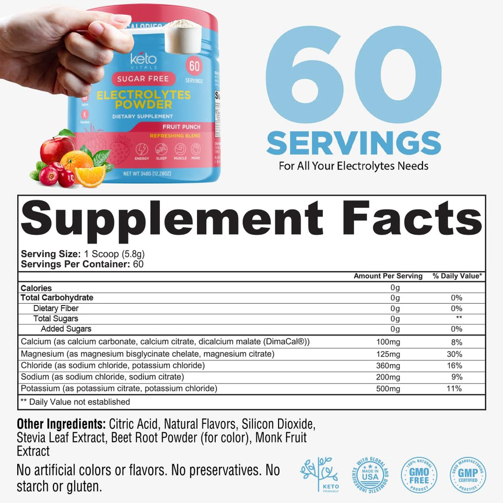 Keto Vitals Keto Electrolytes Powder | Keto-Friendly Electrolytes with Potassium, Magnesium, Sodium, Calcium | Electrolytes Sugar Free | Supplement Energy Drink Mix