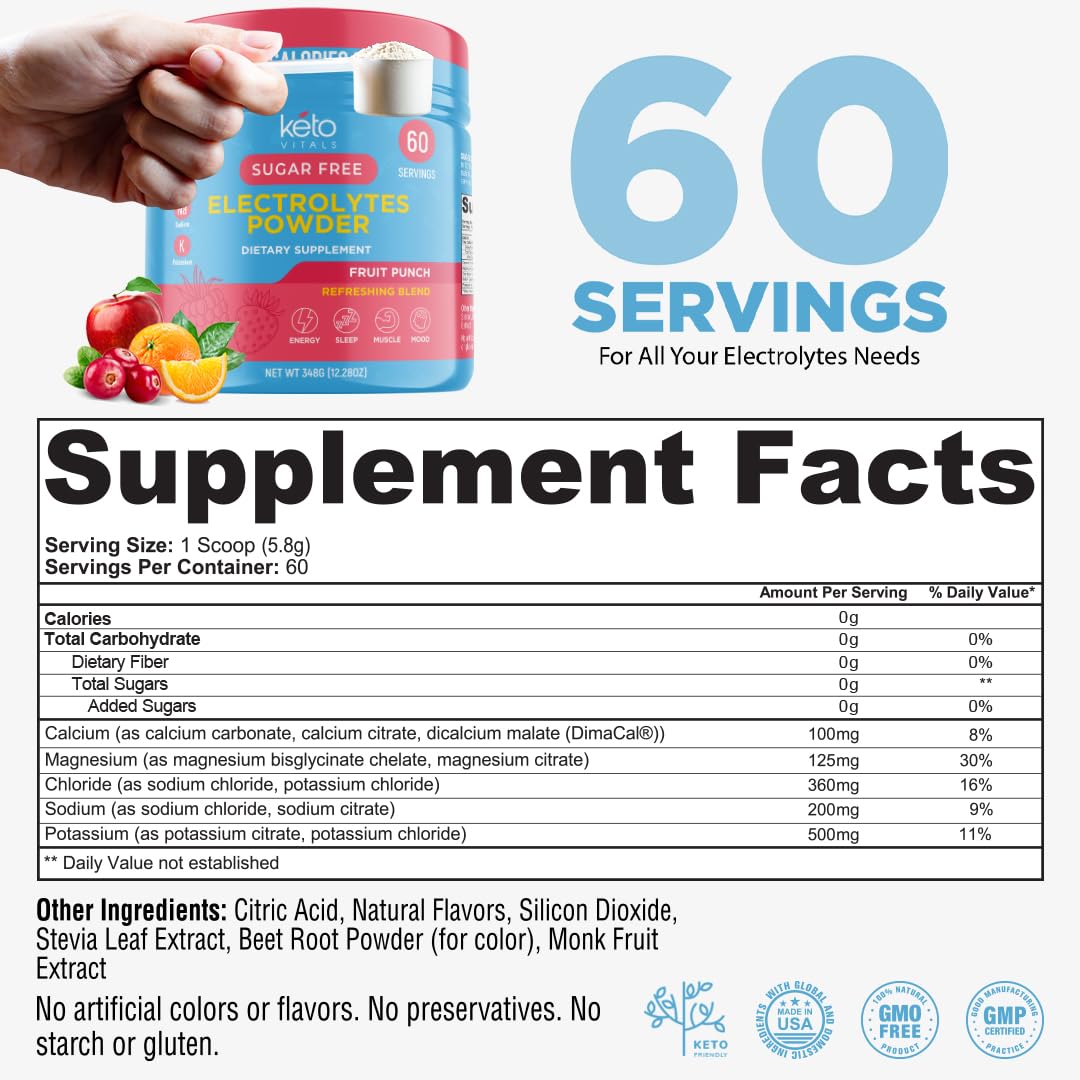 Keto Vitals Keto Electrolytes Powder | Keto-Friendly Electrolytes with Potassium, Magnesium, Sodium, Calcium | Electrolytes Sugar Free | Supplement Energy Drink Mix