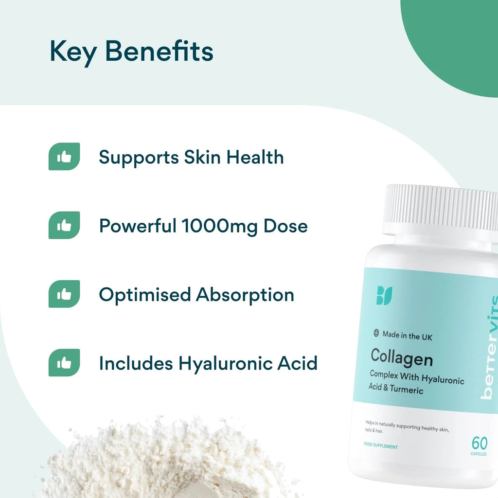 Bettervits Collagen Complex | 1000mg Hydrolyzed Capsules | Skin | Hair | Nails | Joints | Hydrates & Smooths Bettervits Au supplements