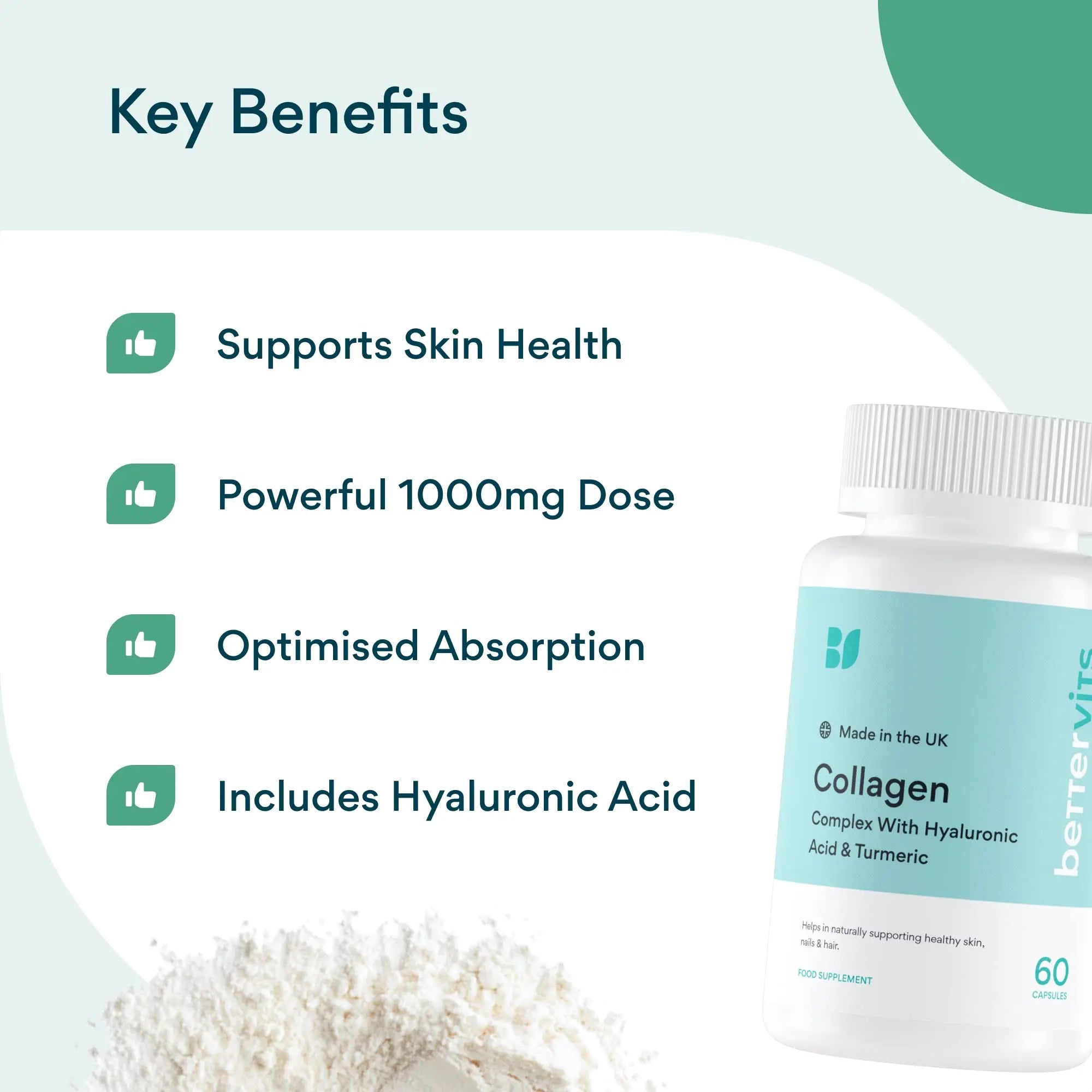 Bettervits Collagen Complex | 1000mg Hydrolyzed Capsules | Skin | Hair | Nails | Joints | Hydrates & Smooths Bettervits Au supplements