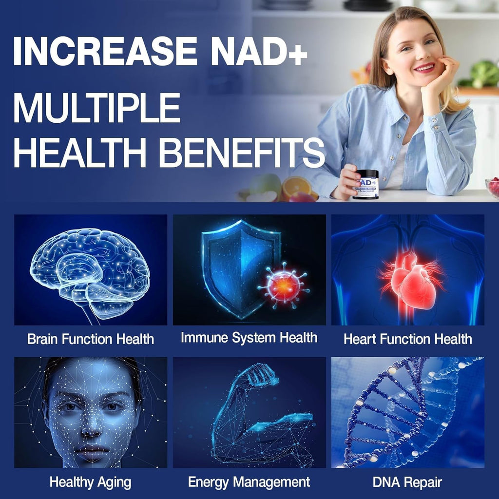 NAD+ Supplement - NAD Nicotinamide Riboside Resveratrol NAD Supplement 1000mg Pure Organic for Women and Men Anti-Aging, Energy, Focus, 80 Capsules MSLOTAL Au supplements