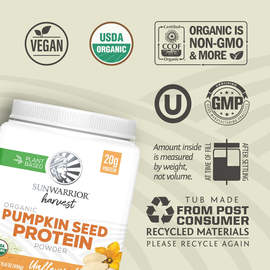 Organic Pumpkin Seed Protein Powder Cold Pressed, Simple Single-Ingredient Superfood Plant-Based, Easy to Digest All 9 Essential Amino Acids Mild Flavor for Smoothies
