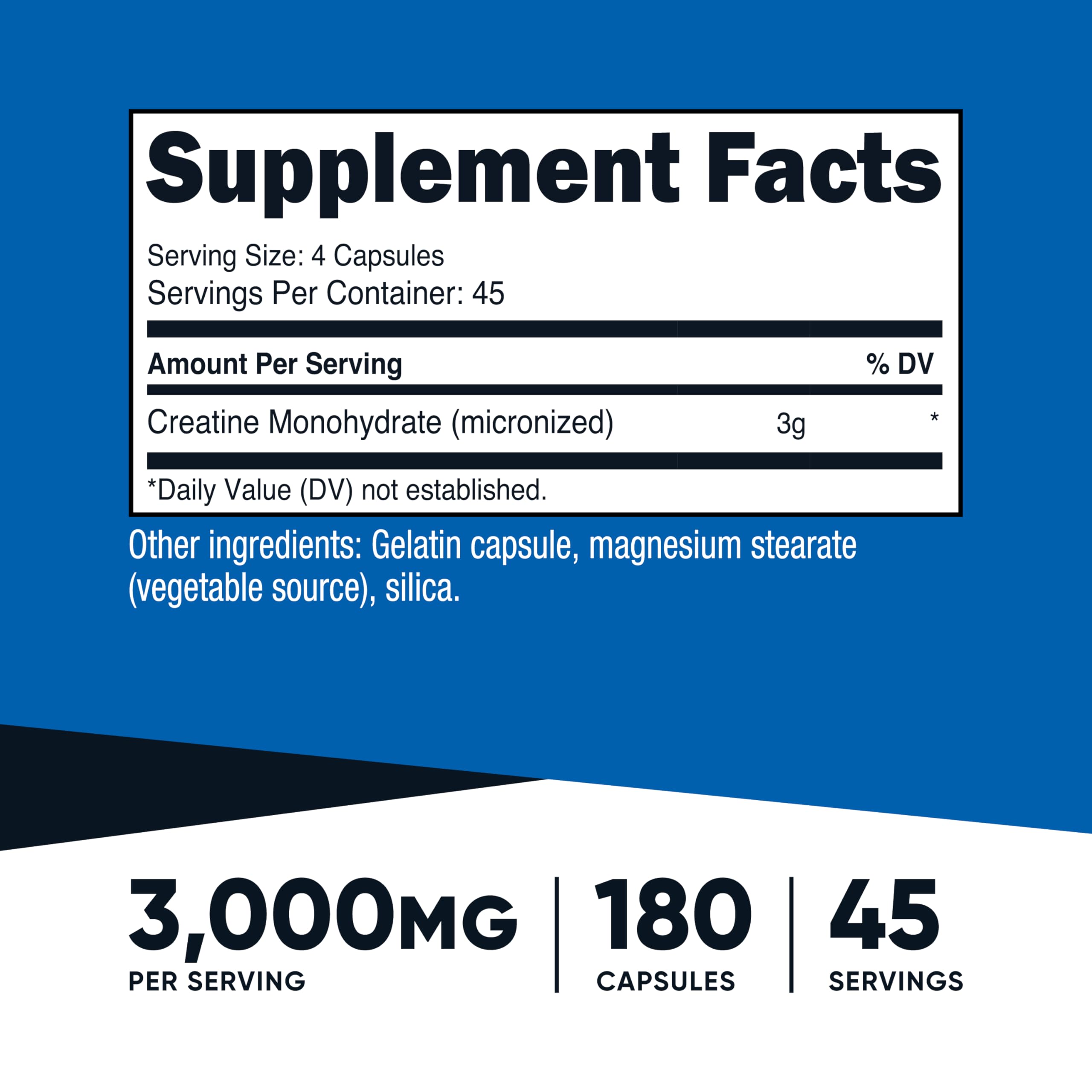 Nutricost Creatine Monohydrate 3,000mg, 180 Capsules (750mg Per Capsule) - Gluten Free, Non-GMO Nutricost Au supplements