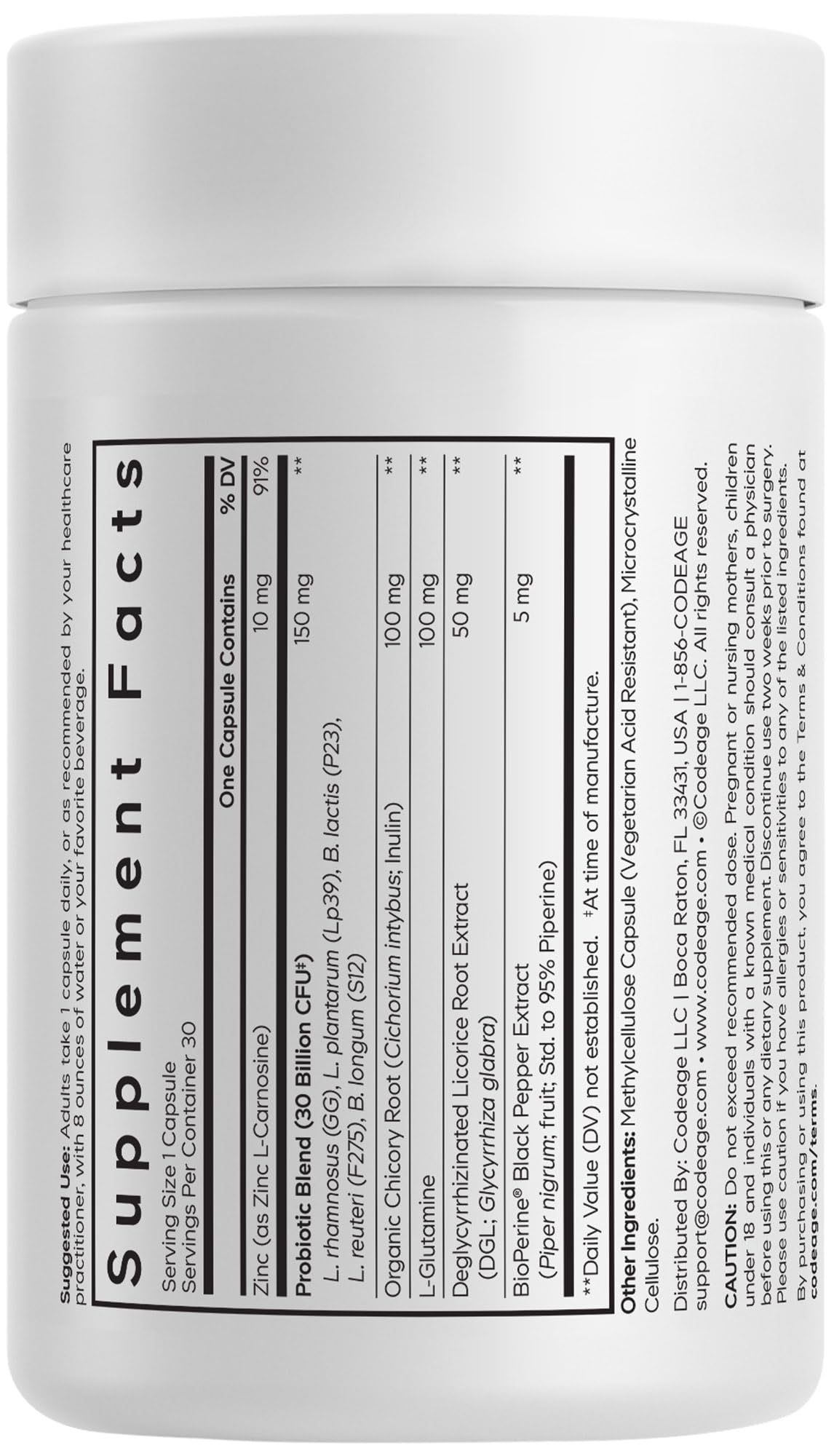 Codeage Daily Synbiotic Supplement - Prebiotics, Lactobacillus & Bifidobacterium Probiotics, L-Glutamine, Zinc L-Carnosine, DGL, Synbiotic Probiotic, BioPerine - Shelf-Stable - 30 Capsules Codeage Au supplements