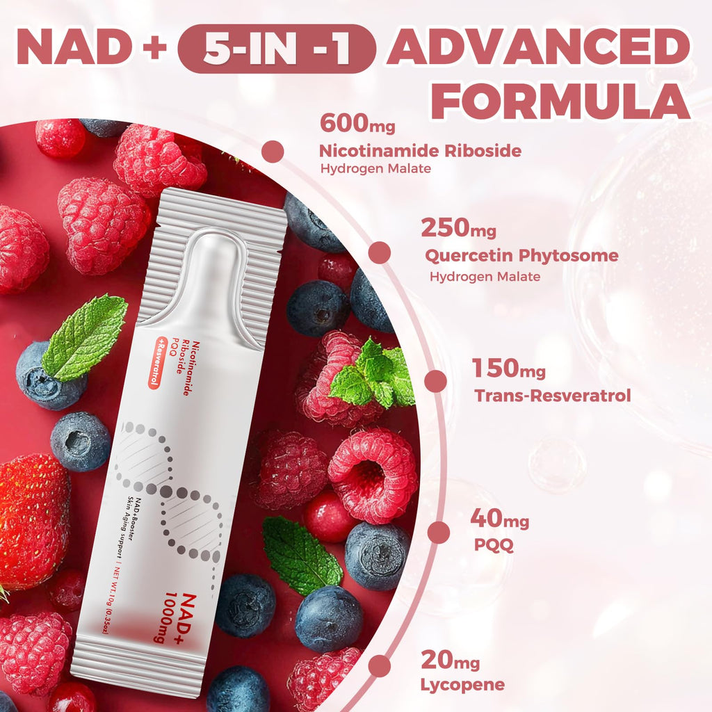 NAD+ Liquid Supplement 1000mg 30 Sachet, Nicotinamide Riboside & Resveratrol with PQQ DNA Repair Advanced NAD Supplement for Men & Women,Boosts Cellular Energy NEWOLITE Au supplements