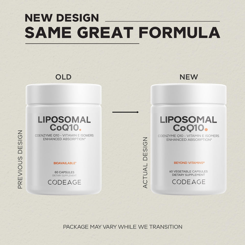 Codeage Liposomal CoQ10 Supplement - 125 mg Coenzyme Q10 with Vitamin E Isomers Tocopherols - 2-Month Supply - 1 Capsule Per Serving - Liposomal Delivery - Vegan, Non-GMO, Gluten-Free - 60 Capsules Codeage Au supplements