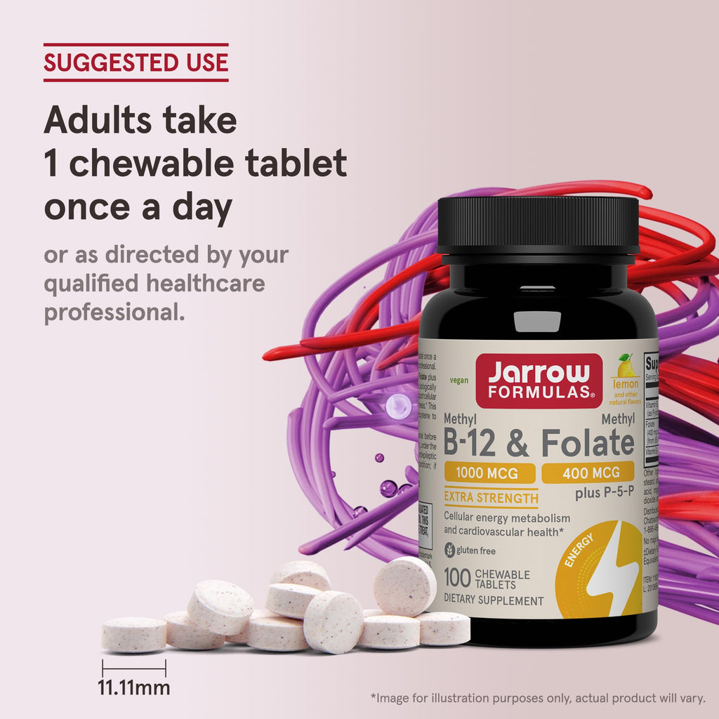Jarrow Formulas Methyl B-12 & Methyl Folate, Bioactive Vitamin B9 & Vitamin B12 Supplement, Supports Cellular Energy Production, Healthy Brain Function & Metabolism