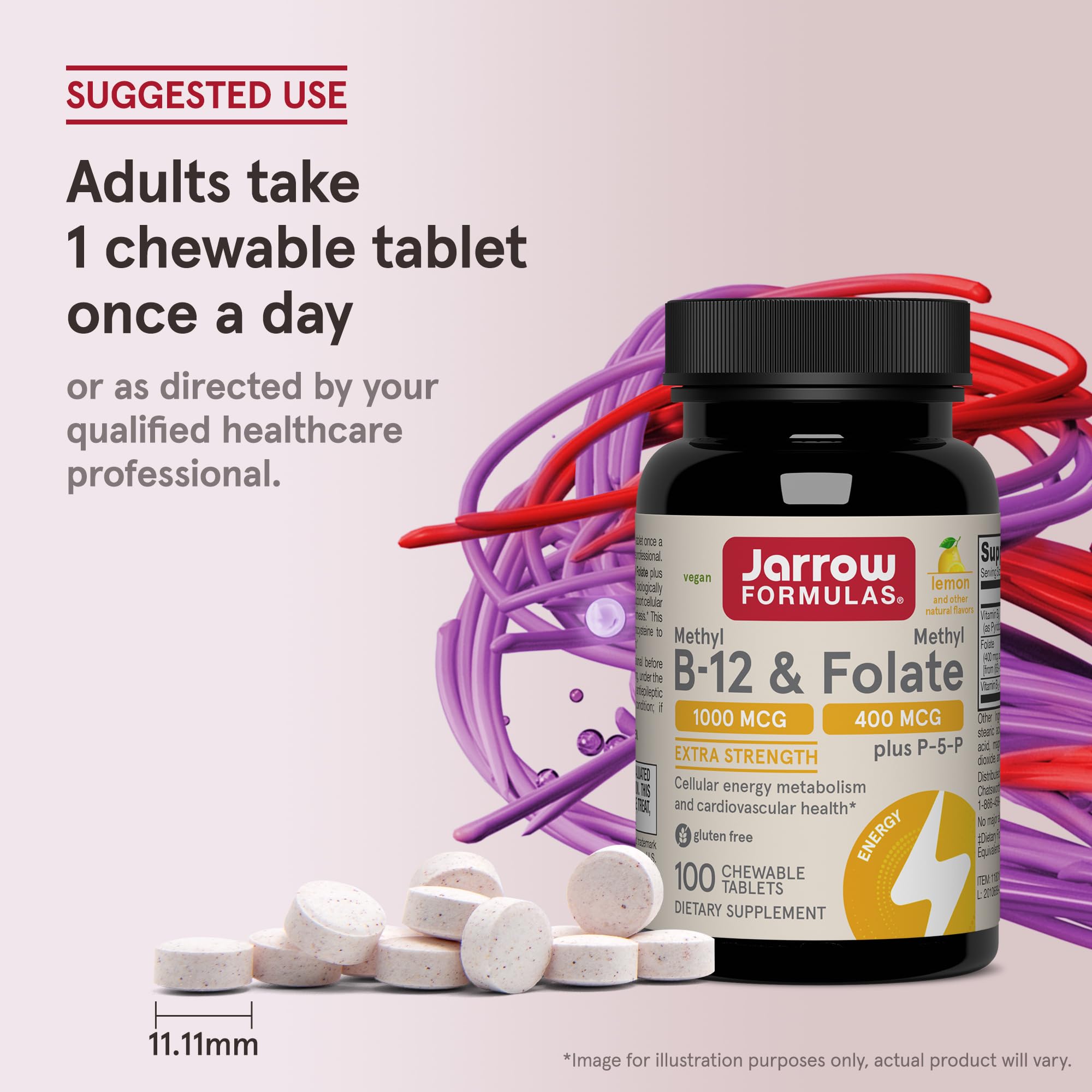 Jarrow Formulas Methyl B-12 & Methyl Folate, Bioactive Vitamin B9 & Vitamin B12 Supplement, Supports Cellular Energy Production, Healthy Brain Function & Metabolism