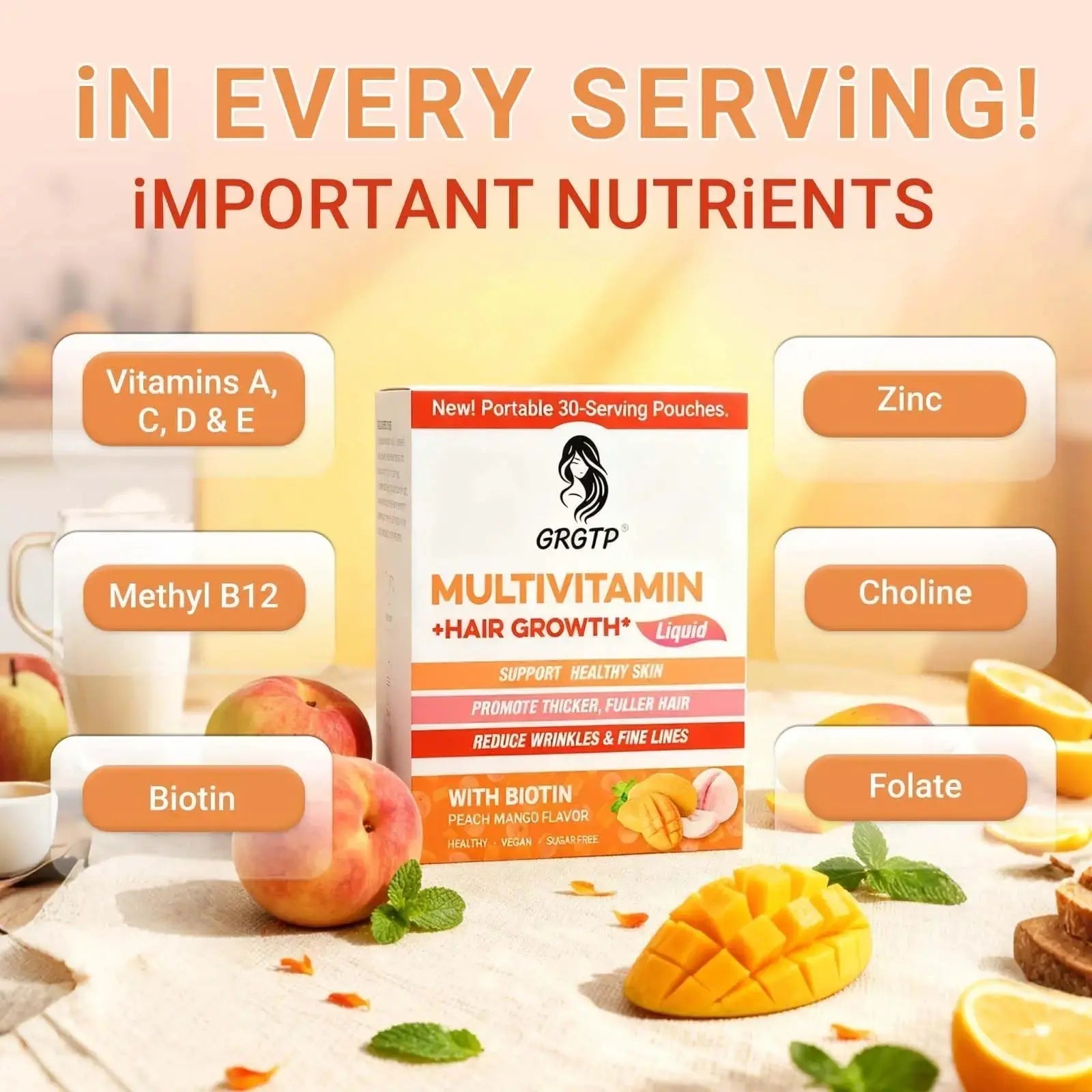 Liquid Multivitamin + Hair Growth | Biotin 10000mcg | Support Healthy Skin,Promote Thicker,Fuller Hair,Reduce Wrinkles & Fine Lines | 15.22 Fl Oz GRGTP Au supplements