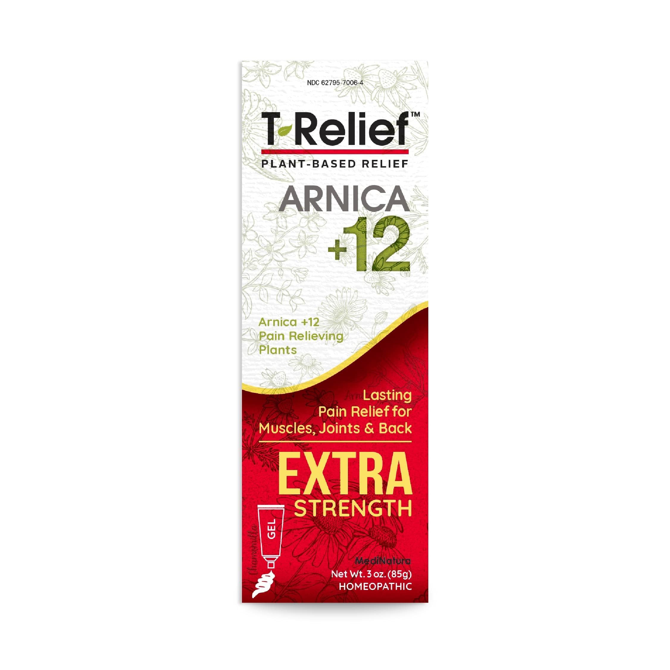 MediNatura T-Relief Extra Strength Gel Arnica +12 Natural Relieving Actives for Back Pain Joint Soreness Muscle Aches & Stiffness Whole Body Fast Acting Relief for Women & Men - 3 oz MediNatura Au supplements
