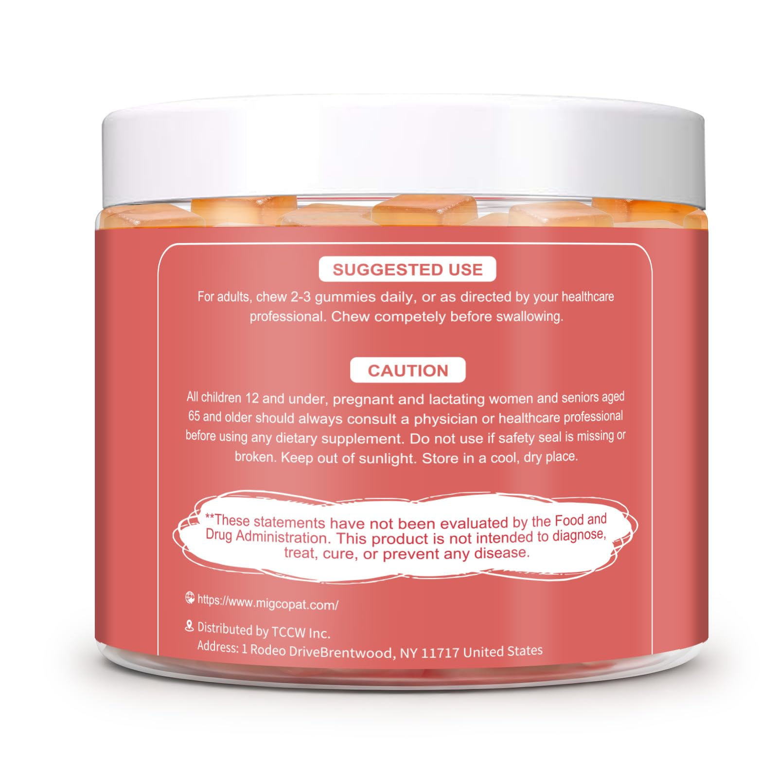 Migcopat 10G Fiber Gummies for Adults with Vitamins C, D, B3, B5 - Digestive & Gut Health Gummies with 30 Billion CFU Probiotics Blend, Inulin, ACV, Magnesium, Zinc