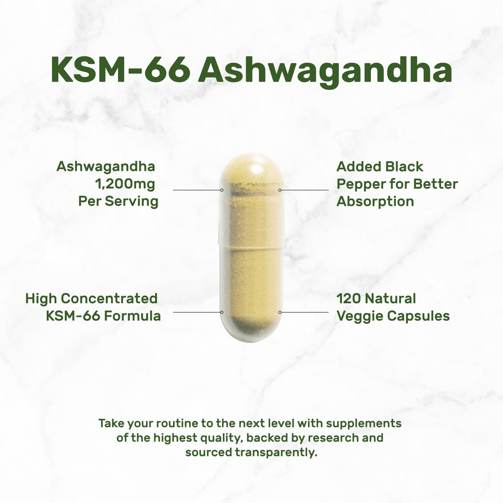 KSM 66 Ashwagandha 1,200mg with Black Pepper, 120 Veggie Capsules – Extra Strength Root Extract – High Absorption – Adaptogenic Supplements for Relaxation, Energy, & Brain Health – Non-GMO DEAL SUPPLEMENT Au supplements
