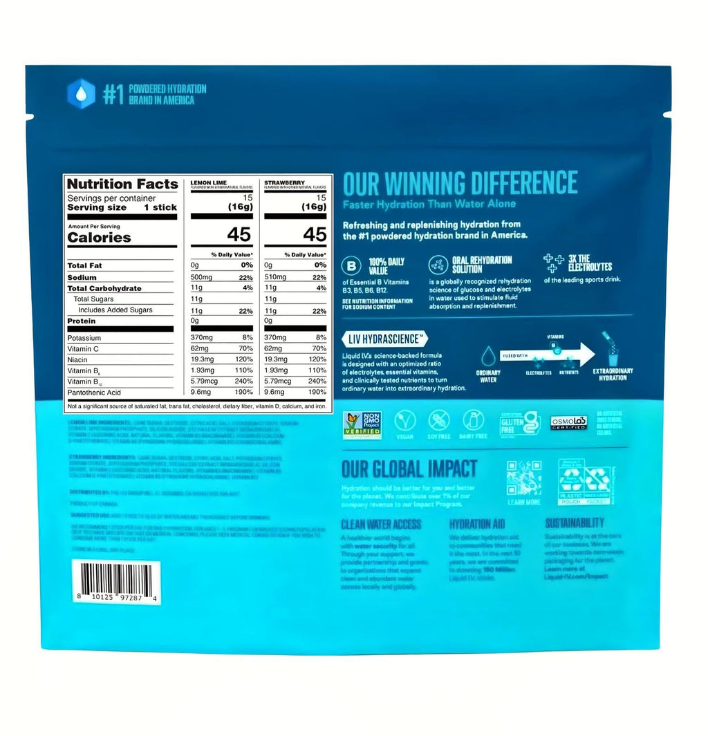 Liquid I.V. Hydration Multiplier Electrolyte Drink Mix, Variety, 0.56 Oz, 30 Ct